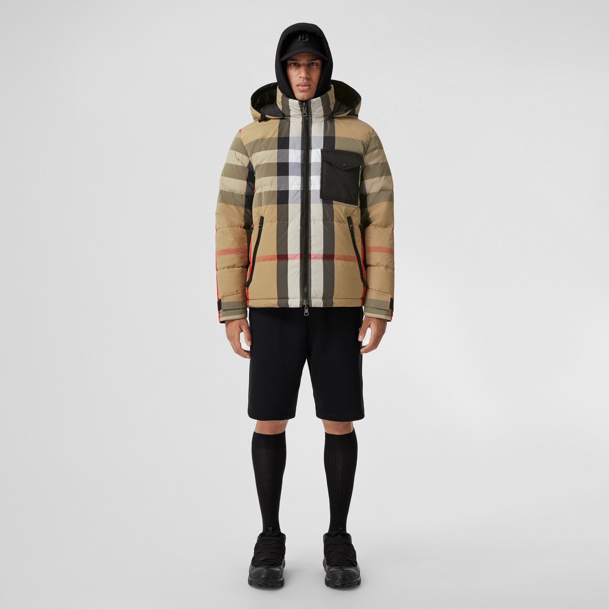 Check Nylon Reversible Hooded Puffer Jacket - 4