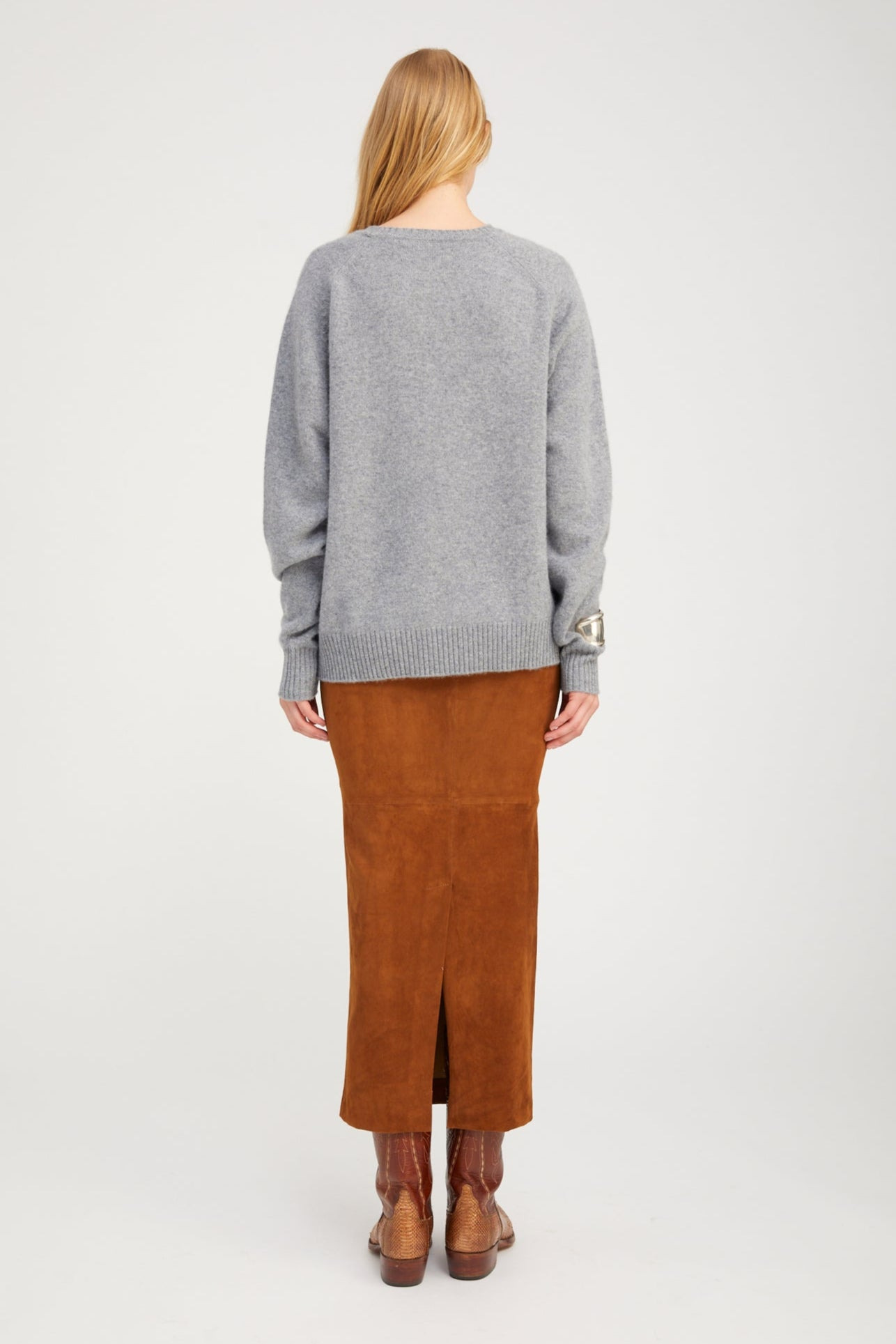 DARK COGNAC SUEDE MAXI TUBE SKIRT - 5