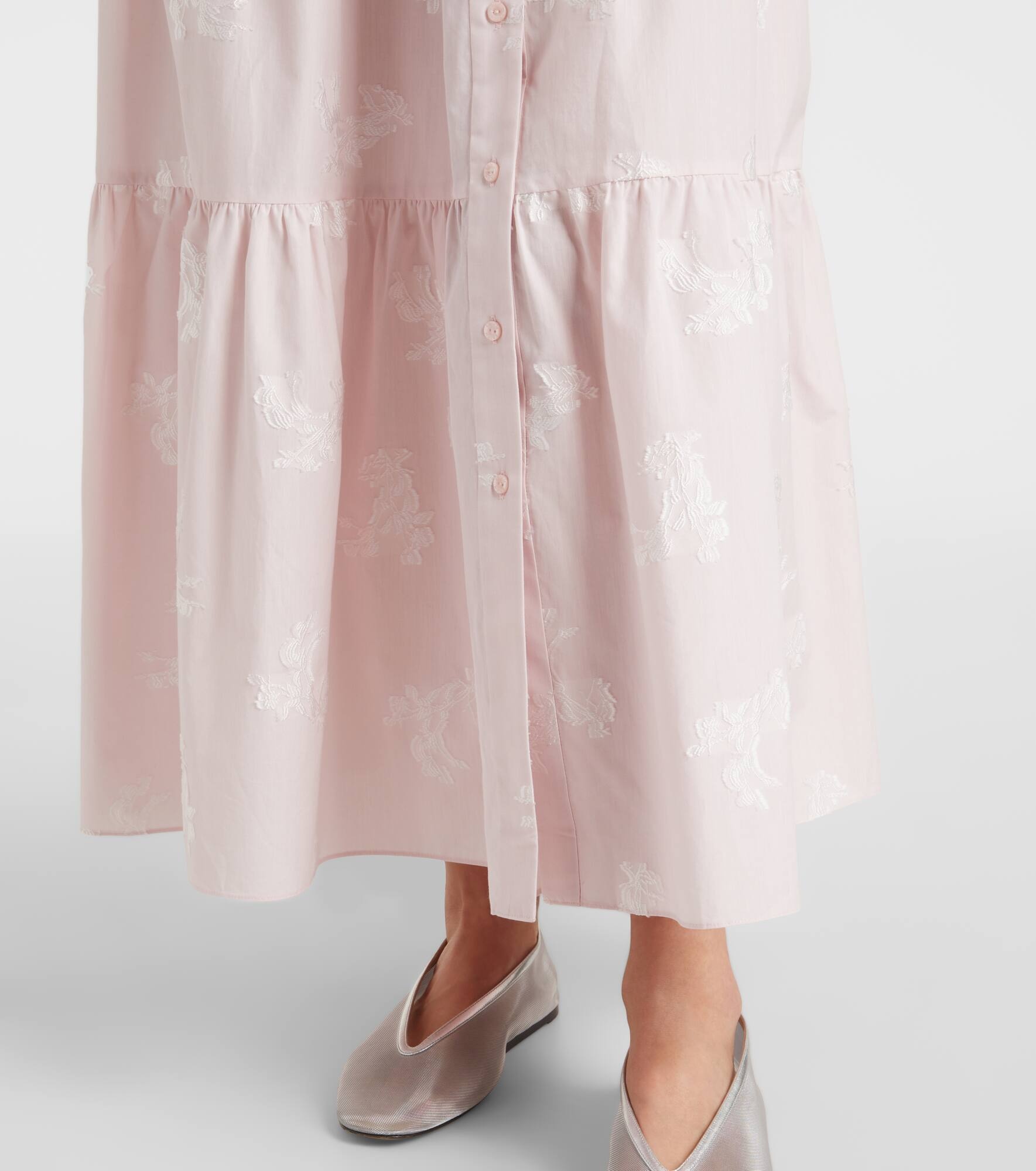 Embroidered tiered cotton shirt dress - 6