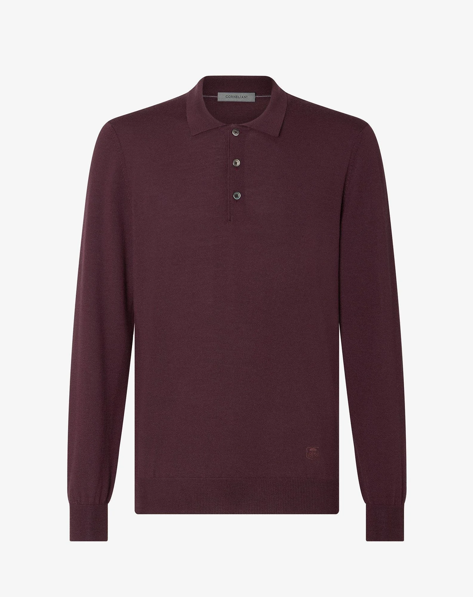 Purple extra fine merino wool button-up polo - 1