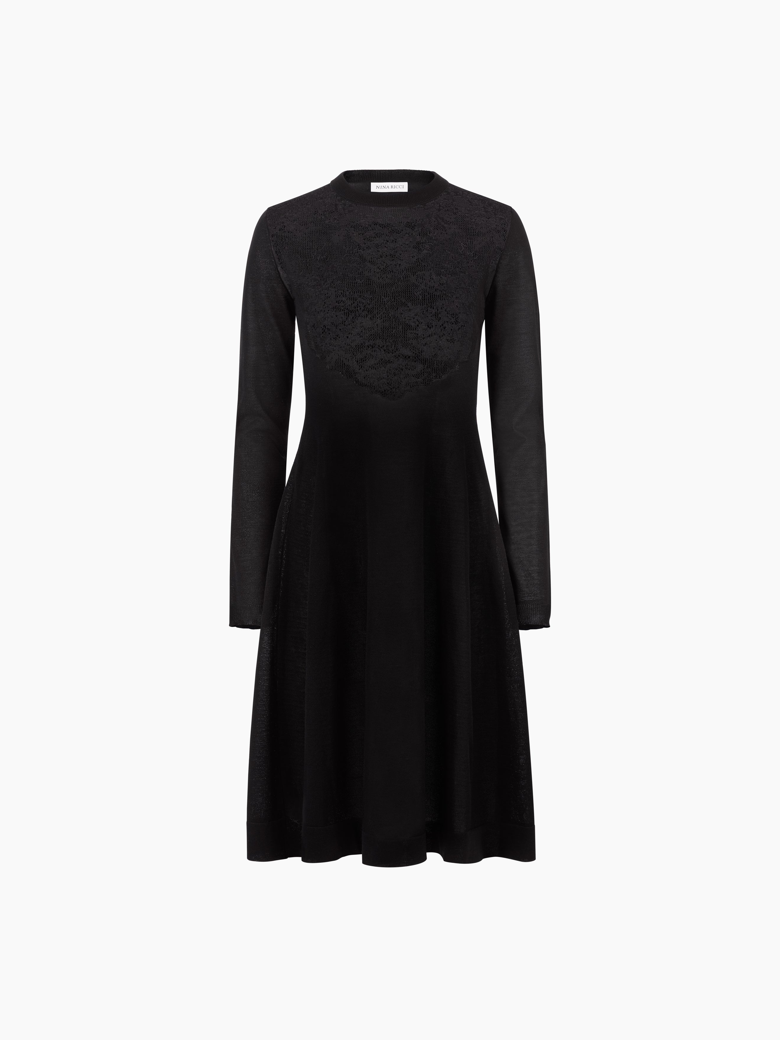 KNIT MIDI DRESS WITH LACE INCERTS - 5