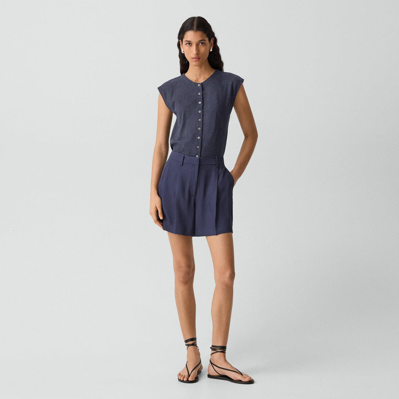 Theory Crewneck Button-Up Top in Organic Slub Cotton outlook