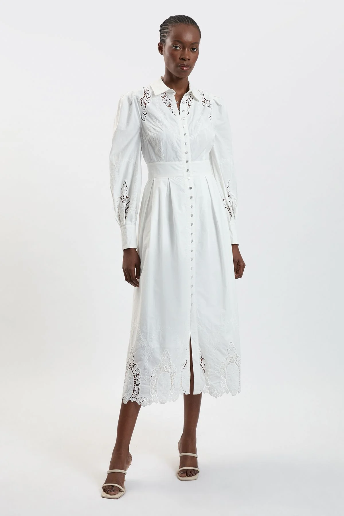 Cotton Cutwork Balloon Sleeve Woven Midi Dress - 1