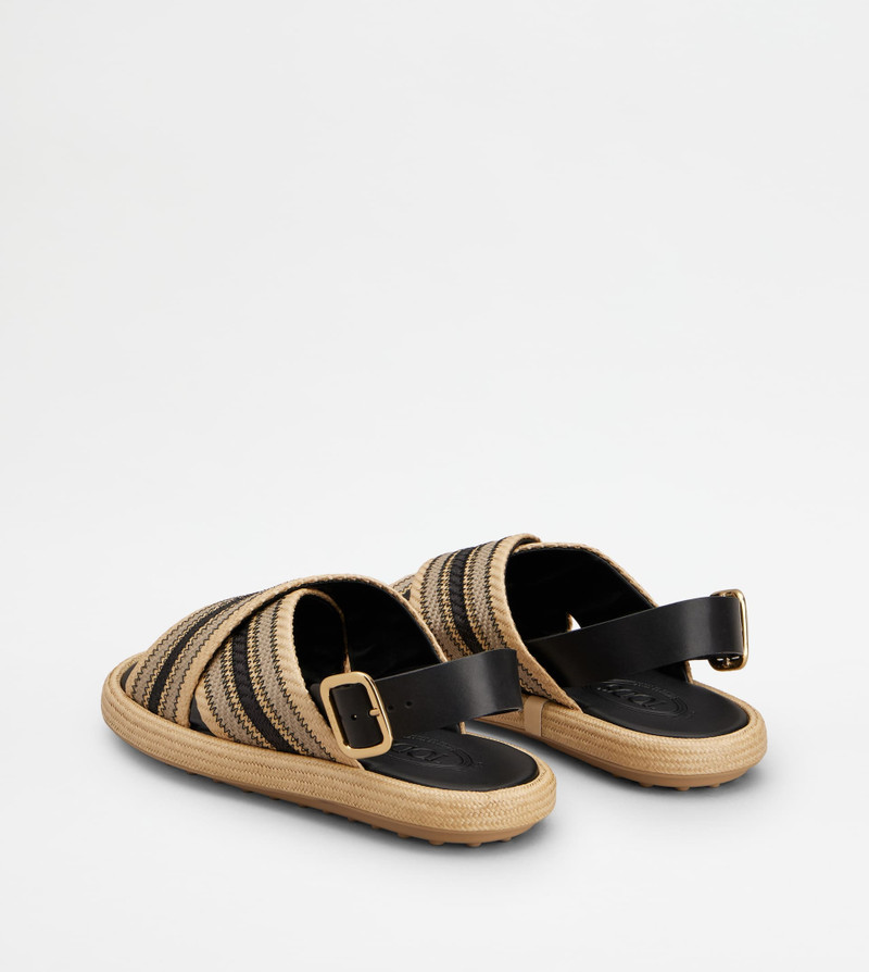 SANDALS IN FABRIC AND LEATHER - BEIGE, BLACK 3