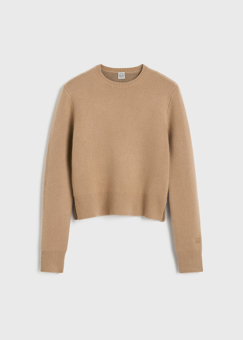 Cropped crew-neck knit camel 1