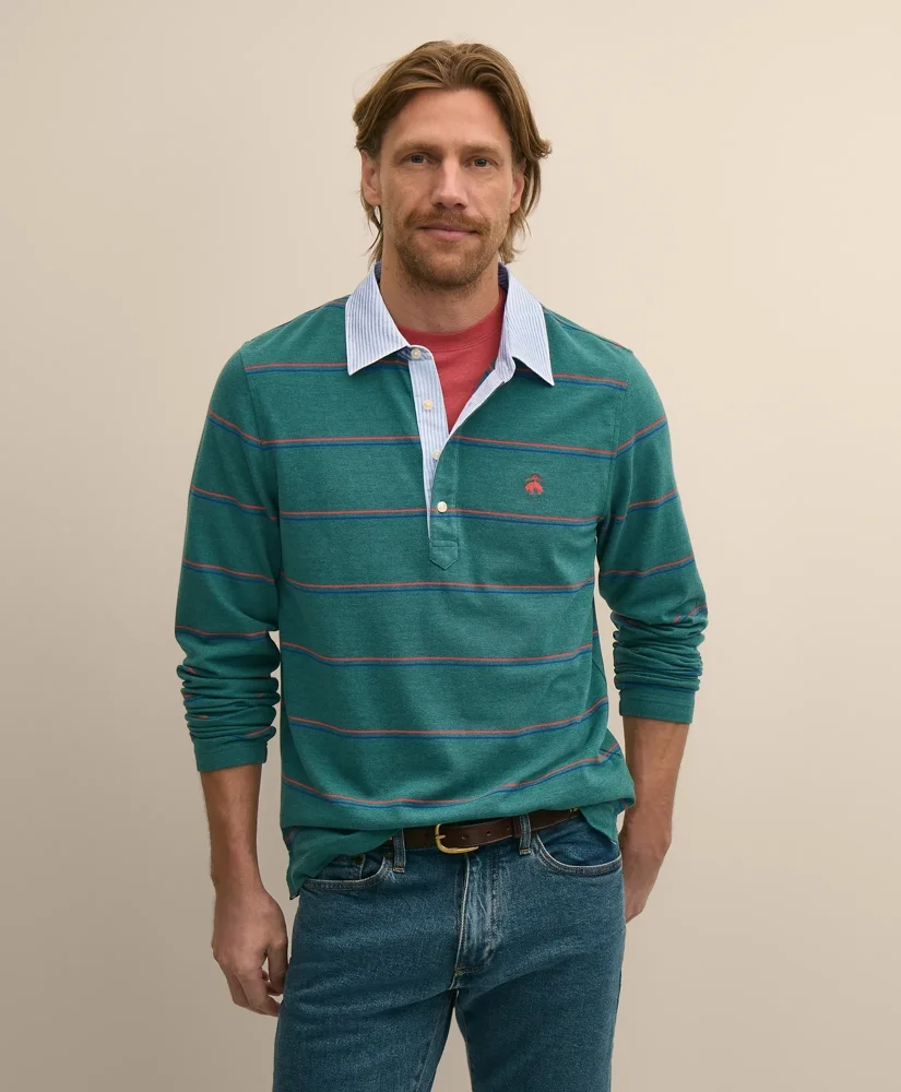 Supima® Cotton Pique Woven-Collar Striped Vintage Polo Shirt - 1