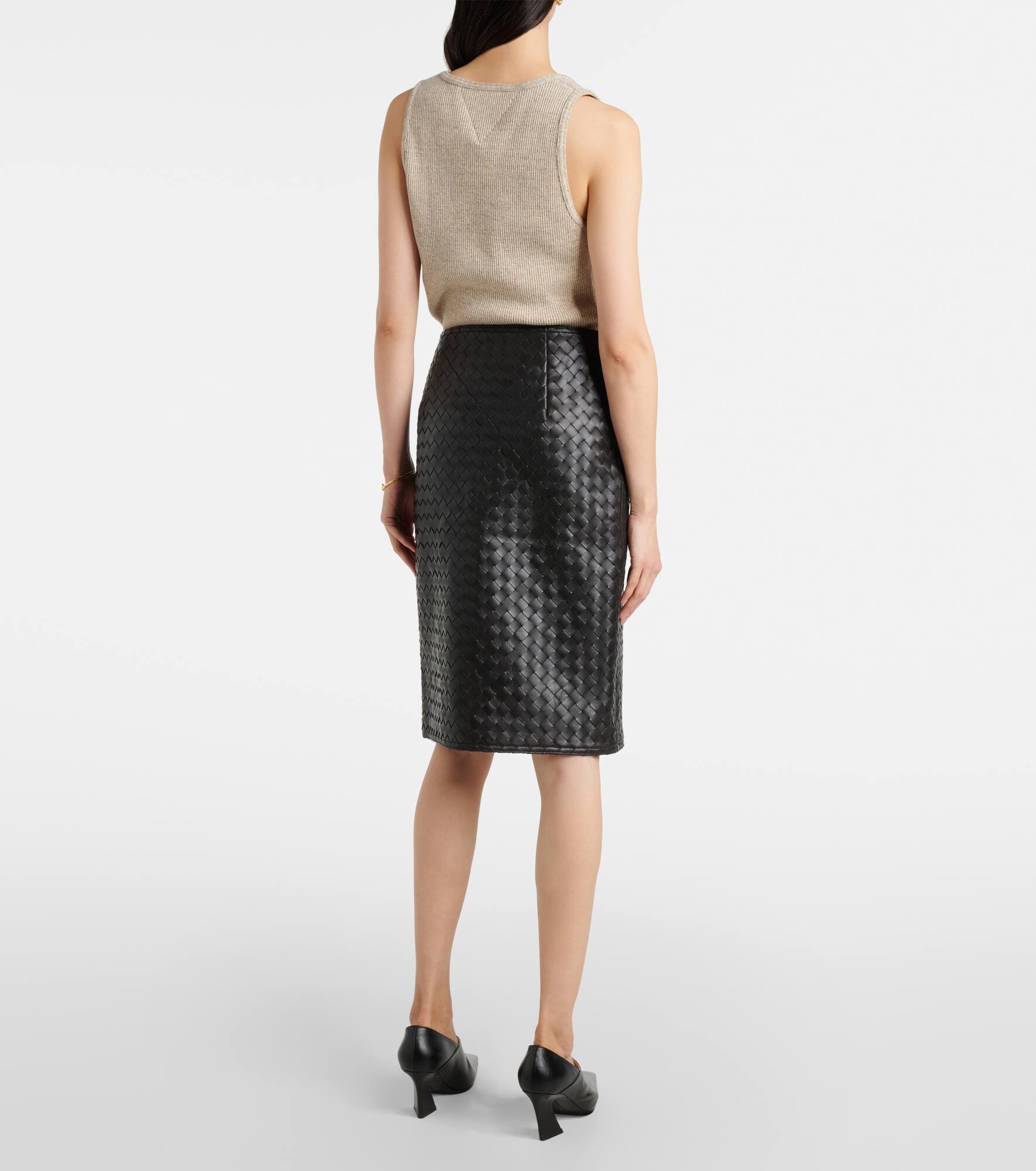 Intrecciato leather midi skirt - 3