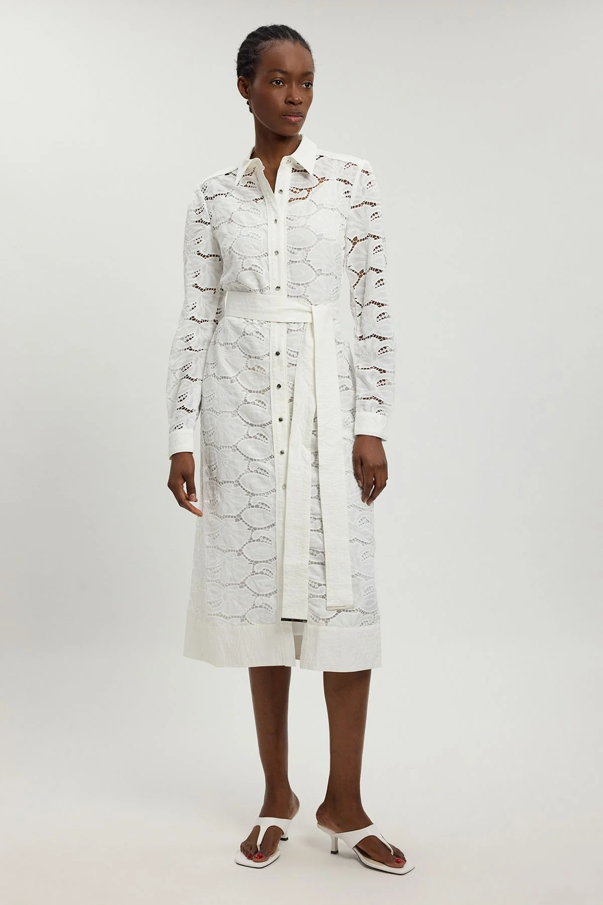 Cutwork Cotton Collared Woven Shirt Dress - 1