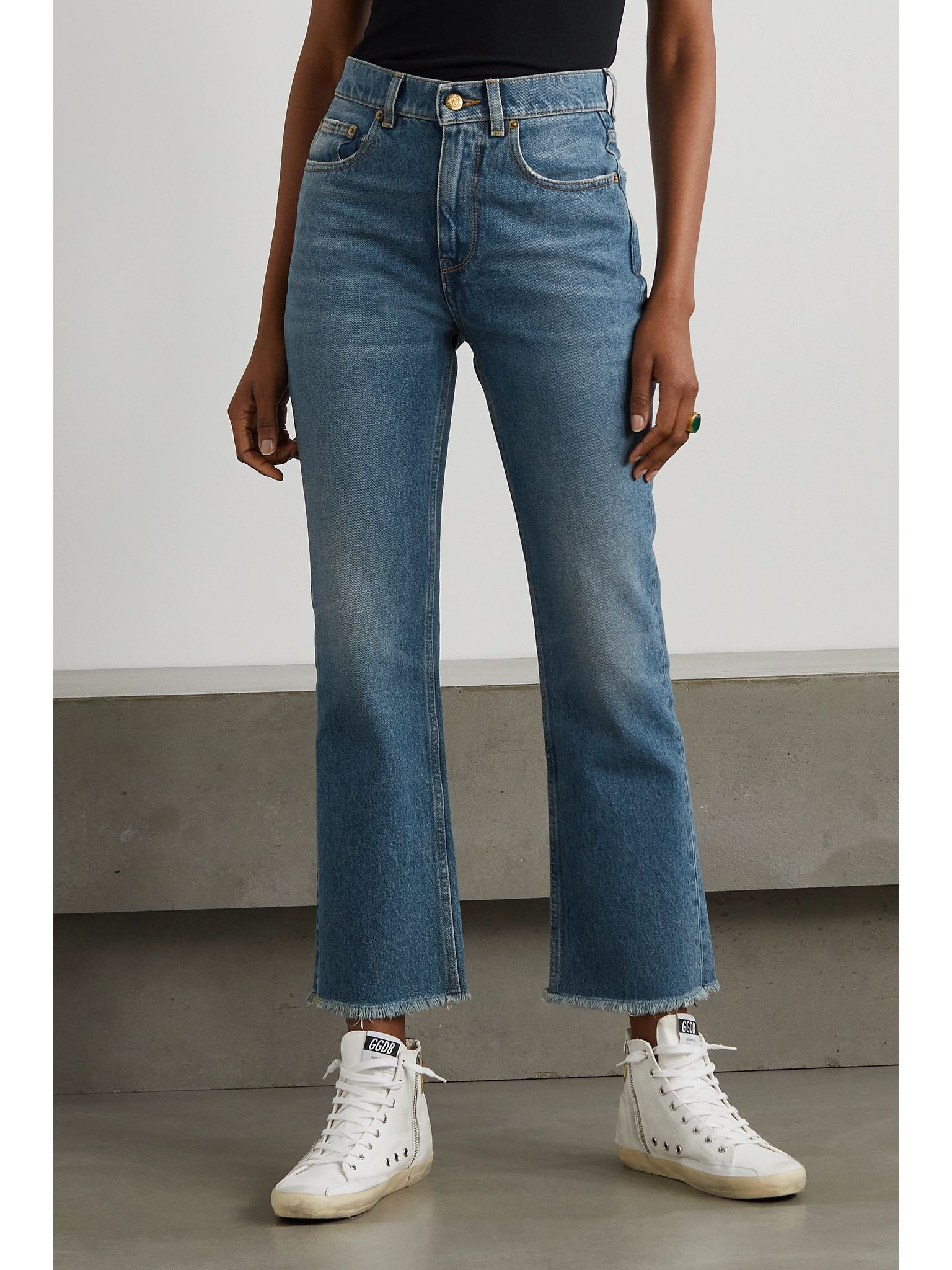 Golden high-rise cropped flared jeans Mid denim - 3