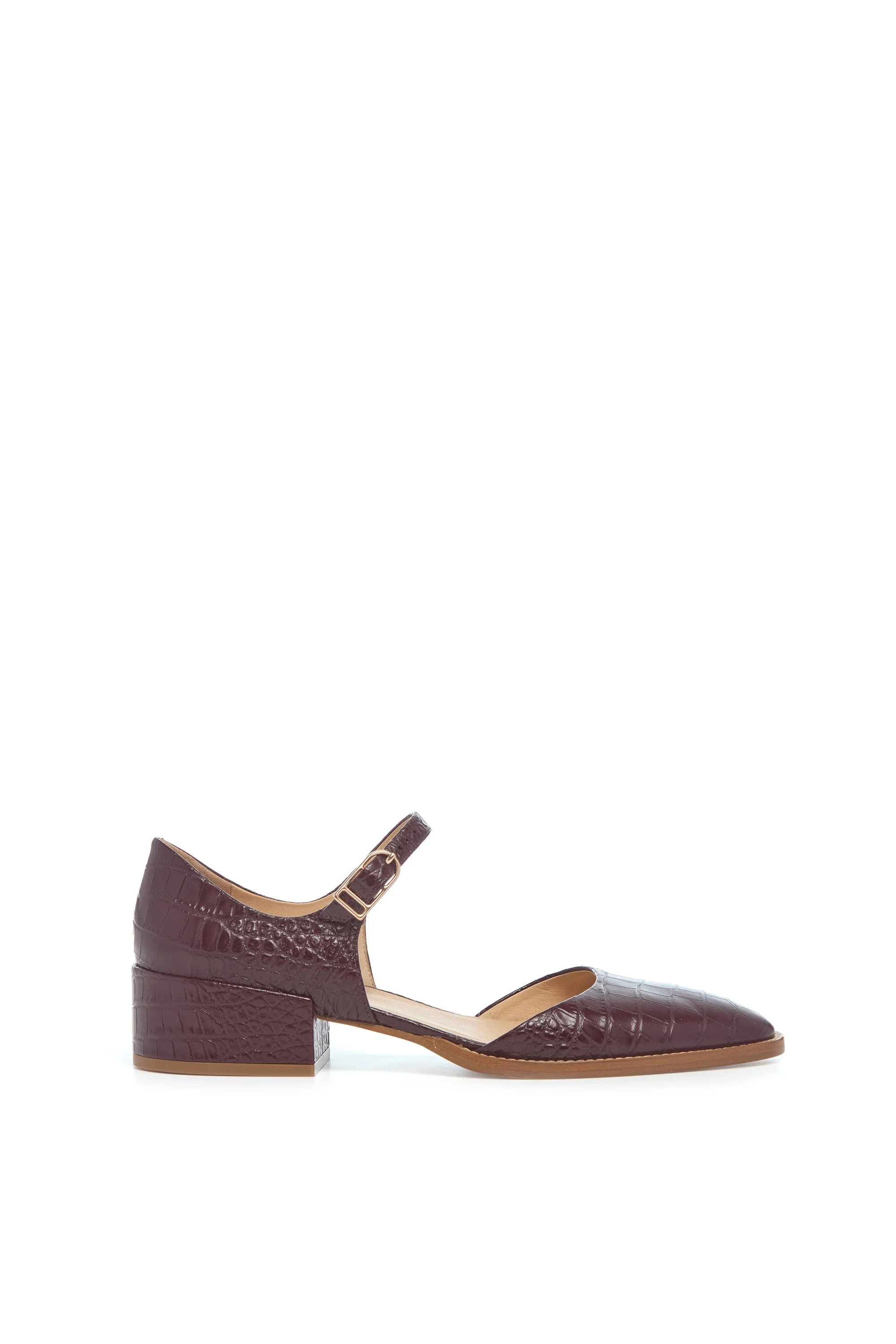 Riley Sandal in Bordeaux Crocodile Embossed Leather - 1