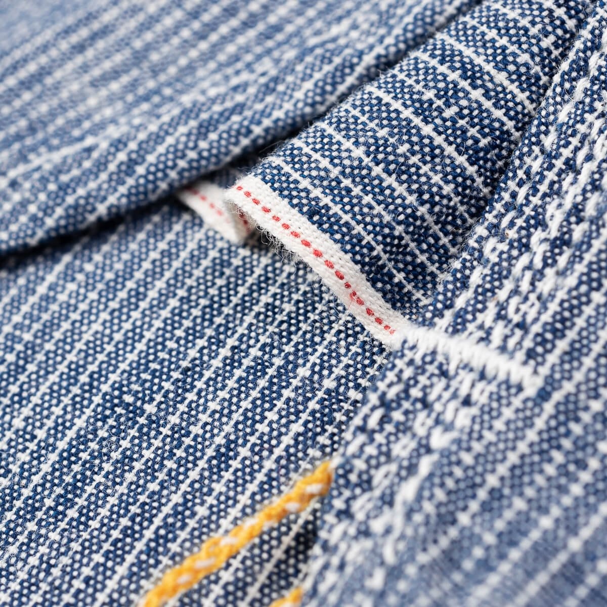 IHSH-285-PIN 5.5oz Selvedge Pinstripe Chambray Short Sleeve Work Shirt - Indigo - 13