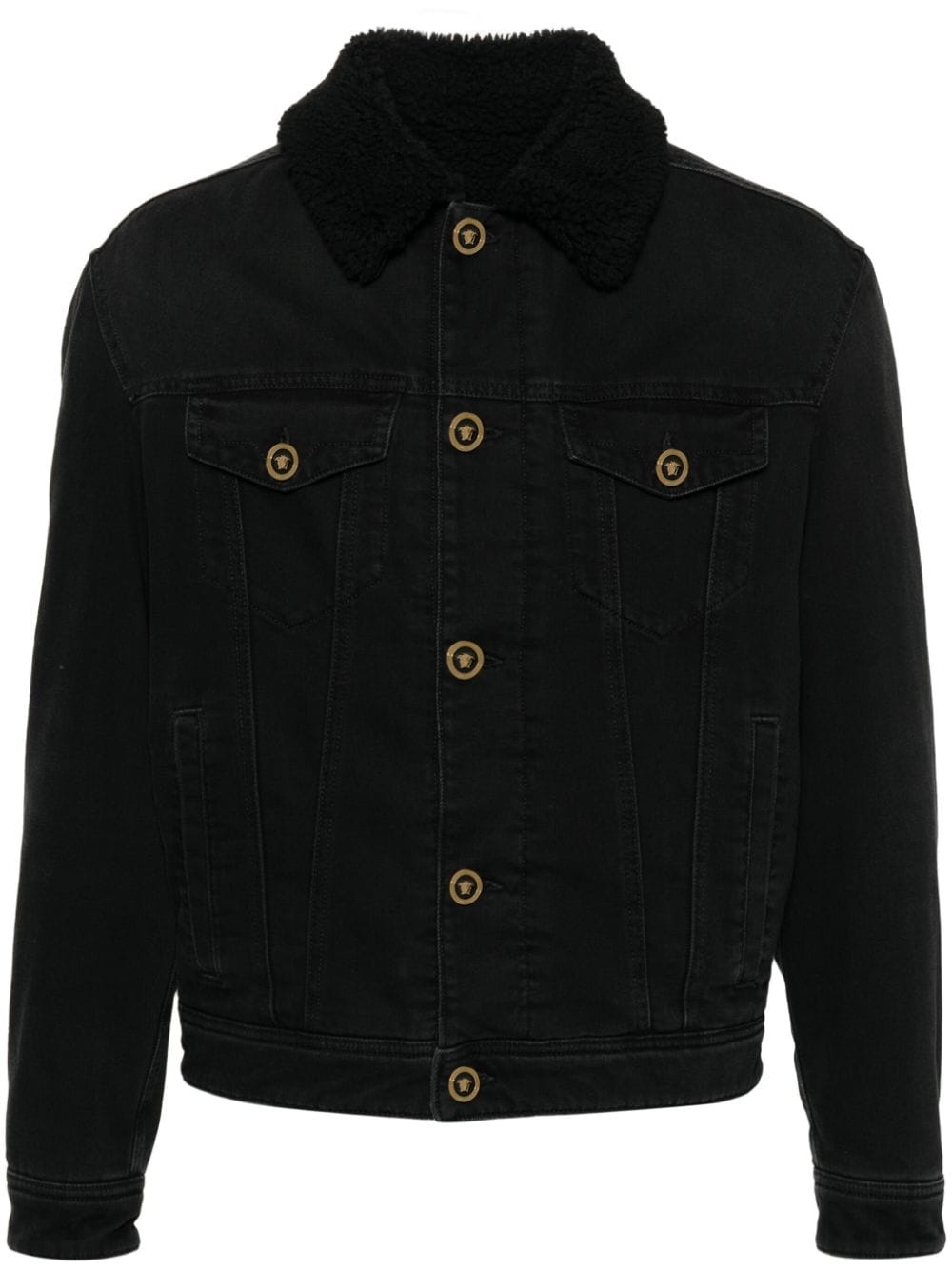 shearling-collar denim jacket - 1