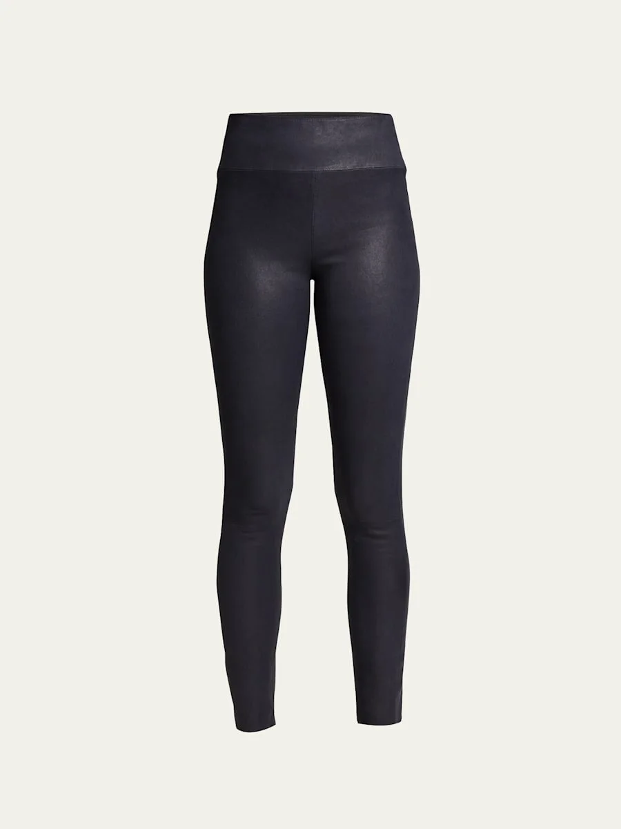 High-Waist Leather Ankle Leggings - 1