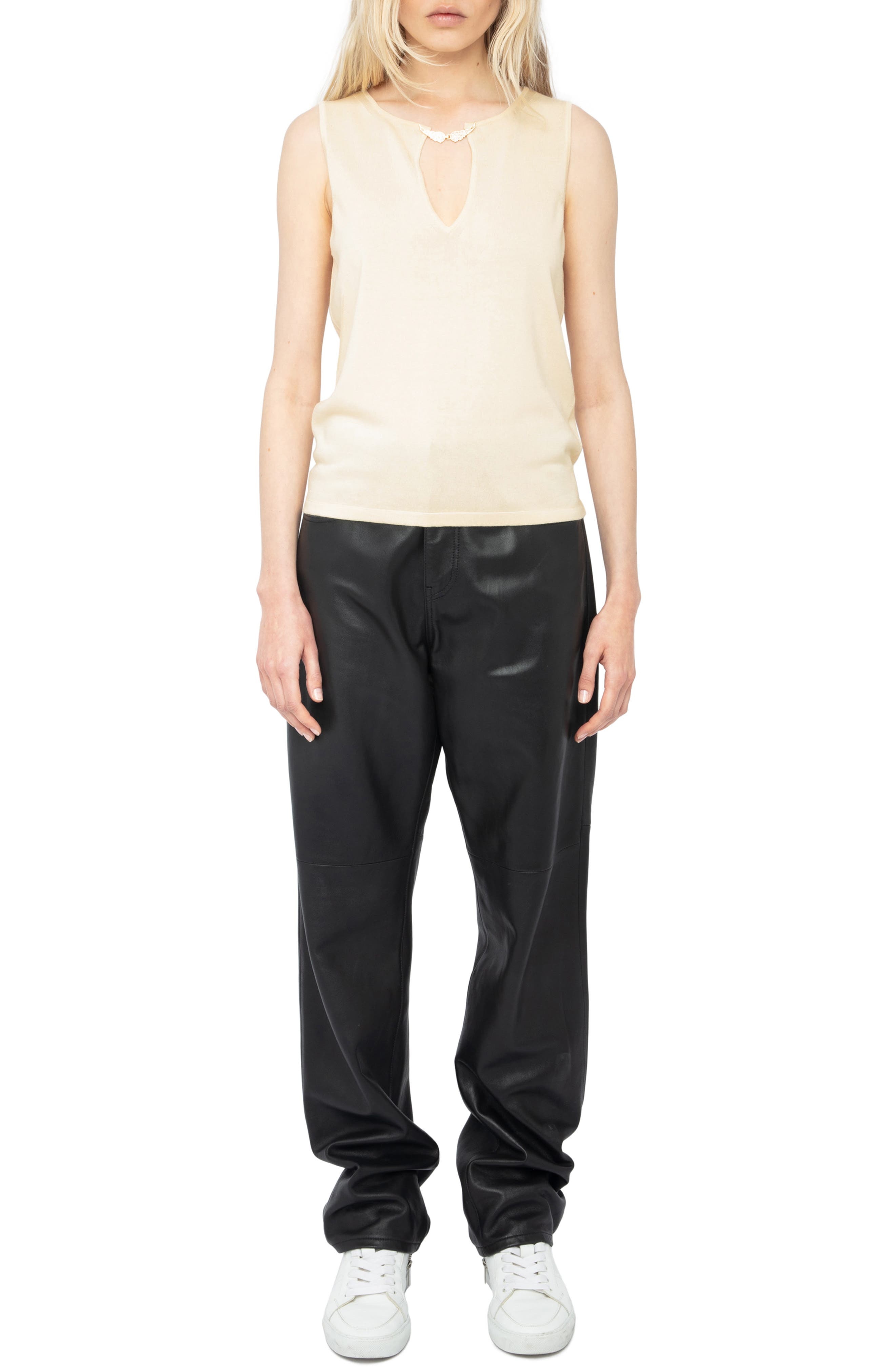 Zadig & Voltaire Sayani Crystal Detail Keyhole Neck Knit Tank in Judo at Nordstrom - 7