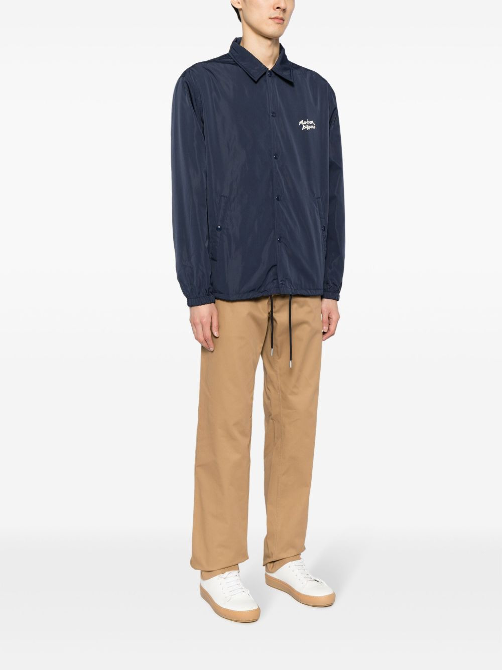 logo-embroidered drawstring shirt jacket - 3