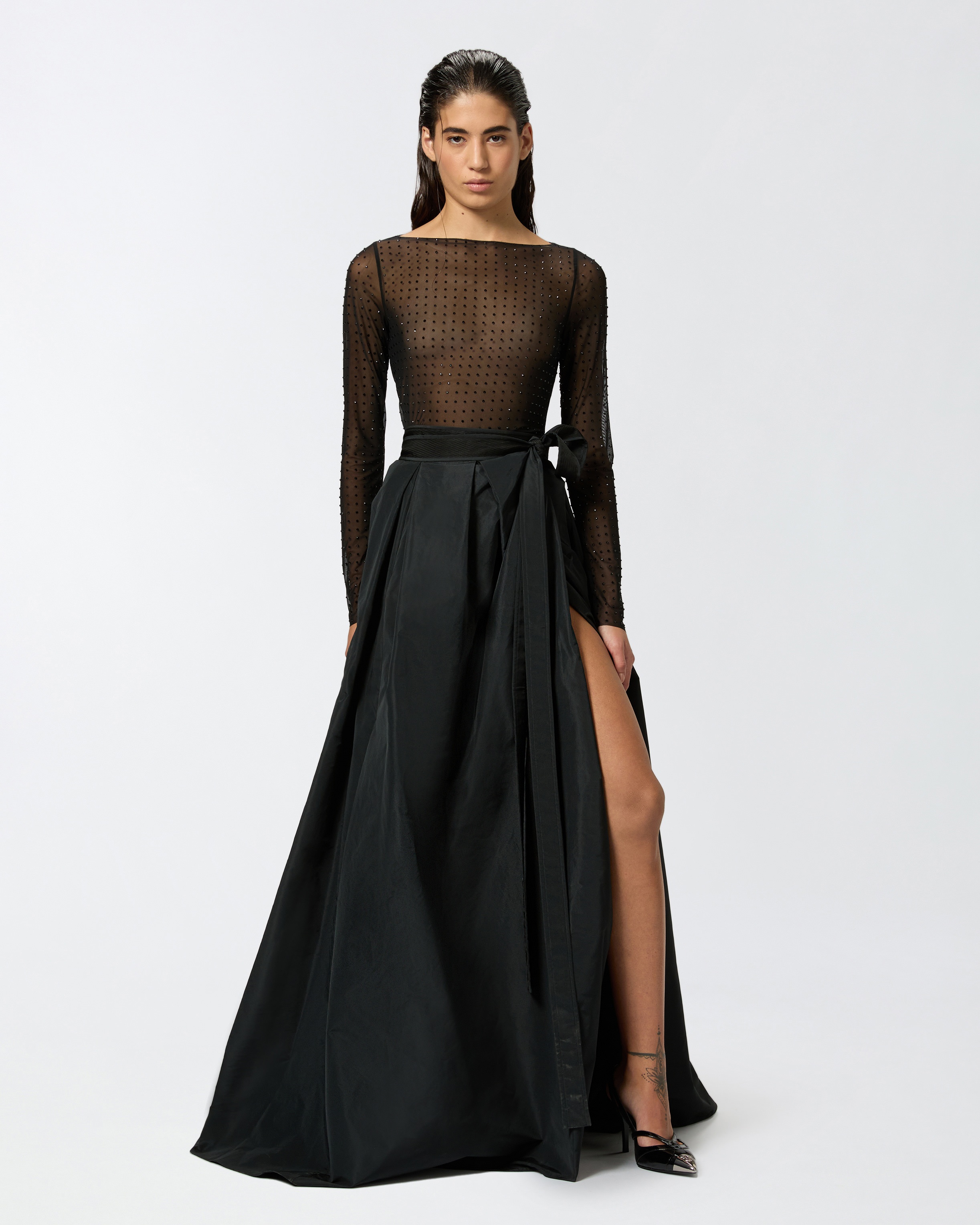 FULLY RHINESTONED LIGHT TULLE SWEATER - 3