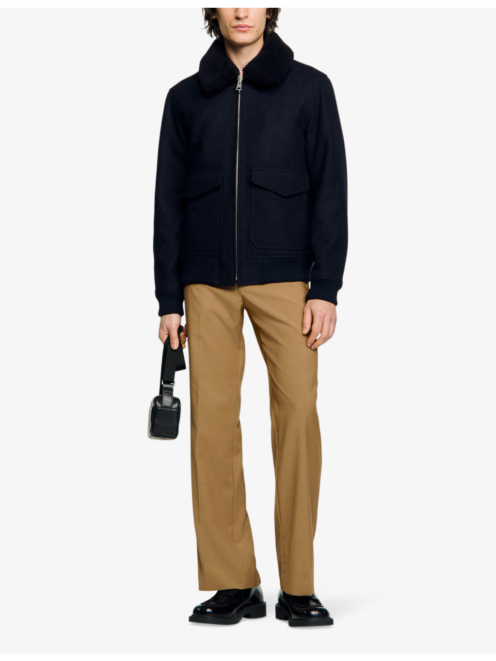 Aviator zip-through shearling wool-blend jacket - 2