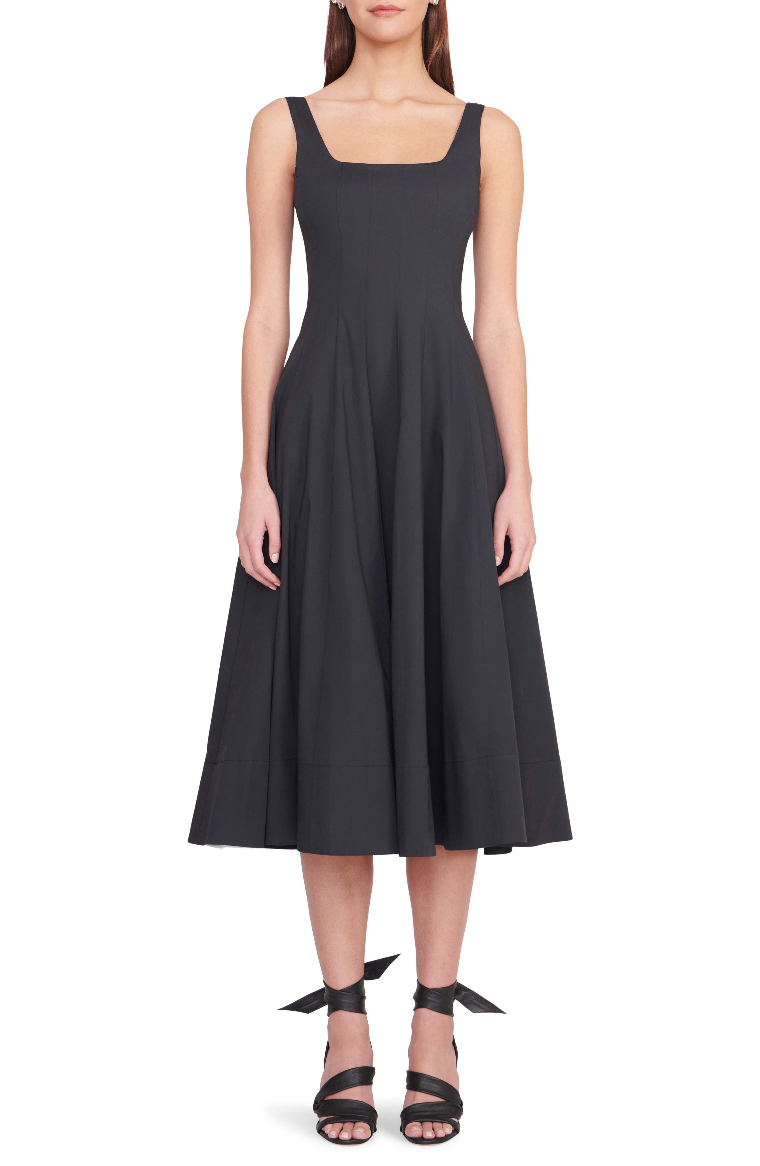 Wells Stretch Cotton Poplin Midi Fit & Flare Dress - 1