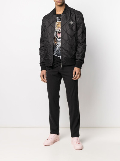 PHILIPP PLEIN logo-plaque quilted bomber jacket outlook