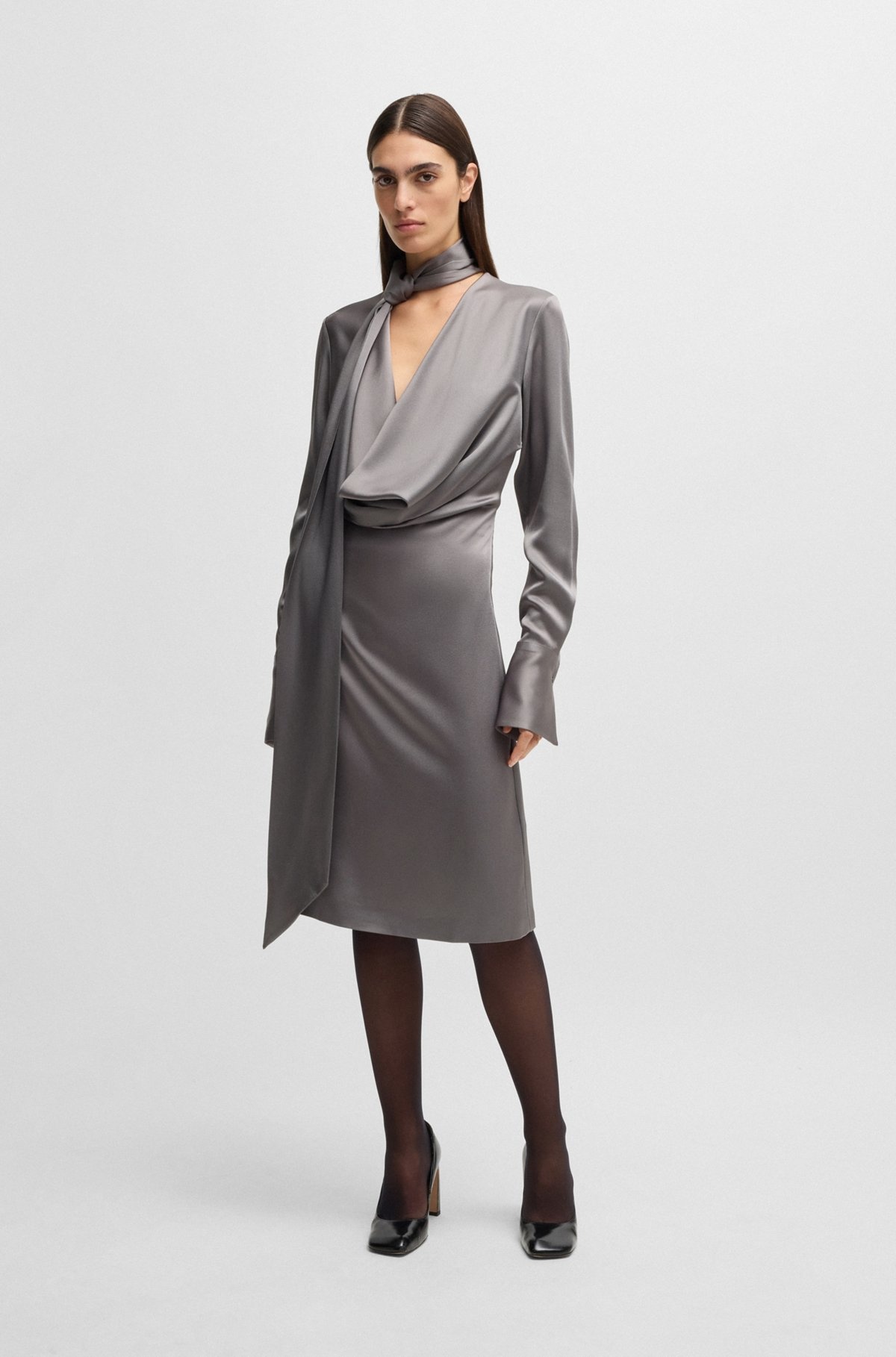 LONG-SLEEVED DRESS WITH SCARF NECKLINE - 3