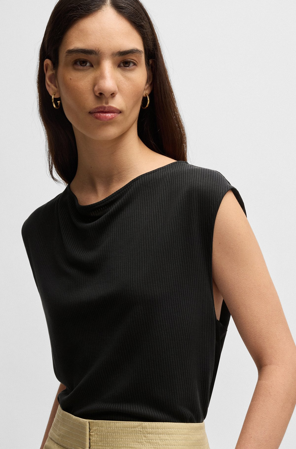 SLEEVELESS T-SHIRT WITH RIBBED FRONT - 5