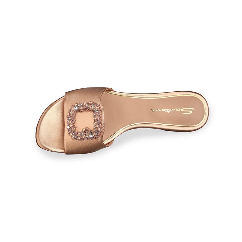 Women's pink laminated leather slide sandal 4