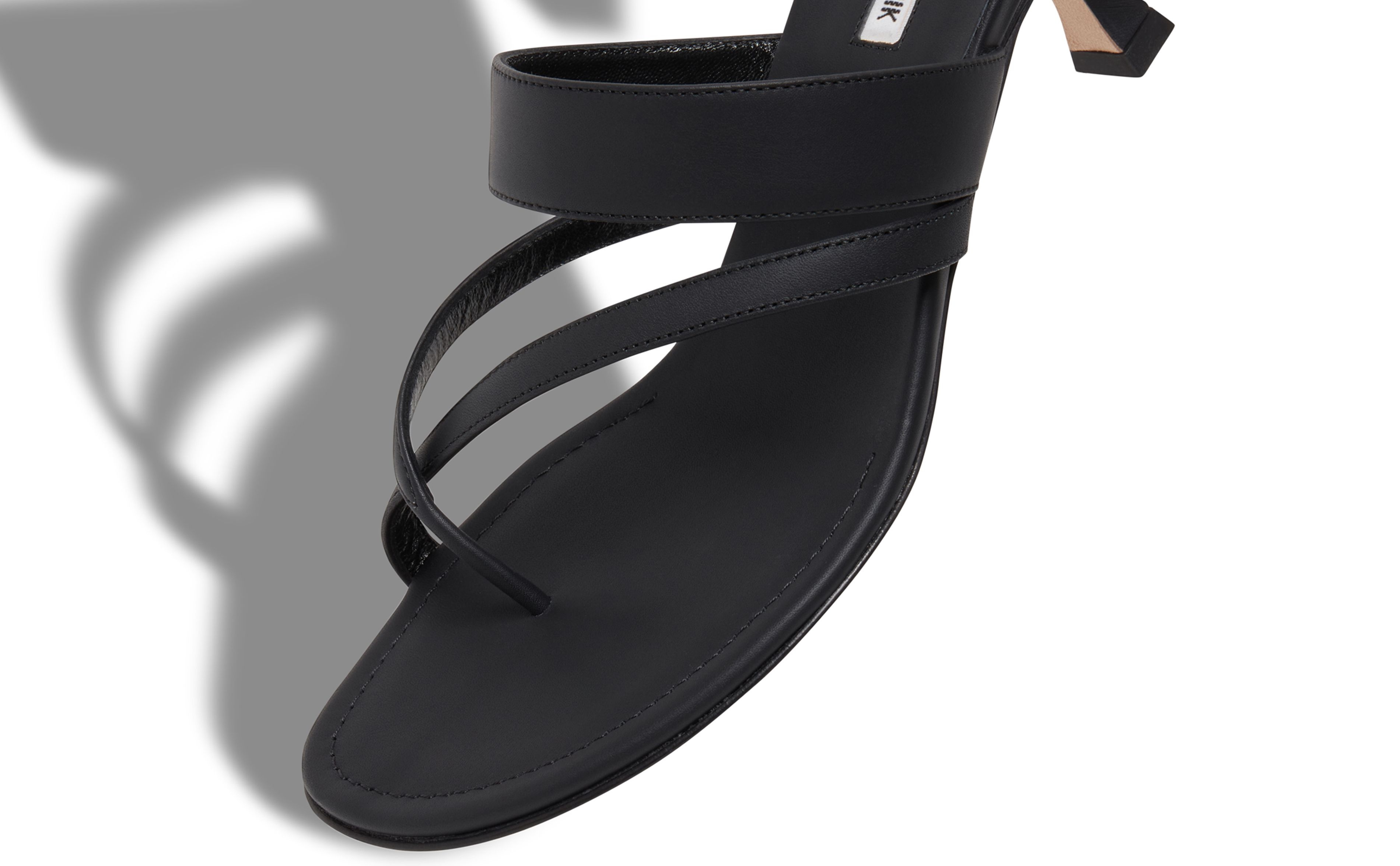 Black Calf Leather Open Toe Mules - 4