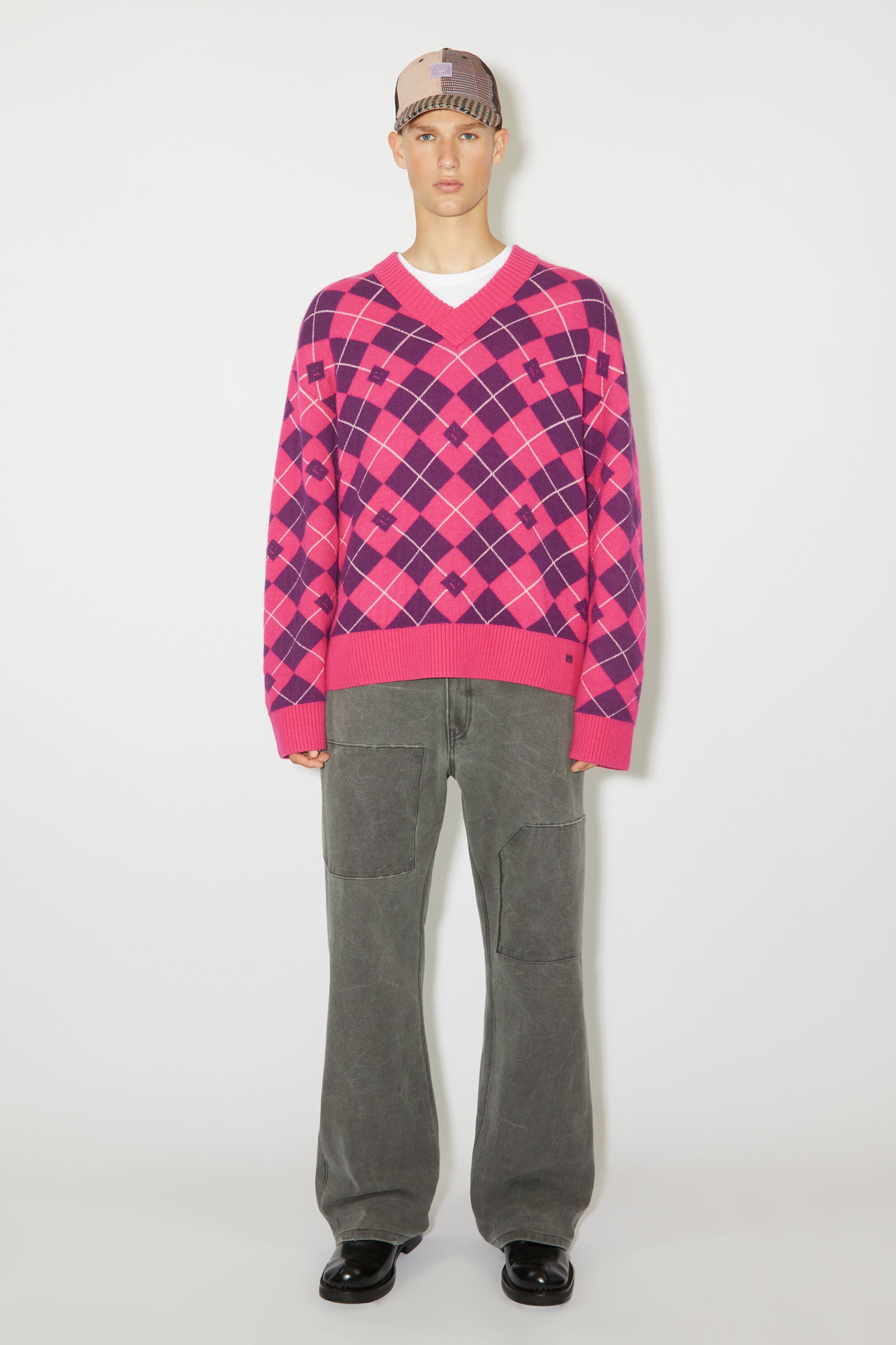 Argyle jacquard wool jumper - Bright pink/mid purple - 2