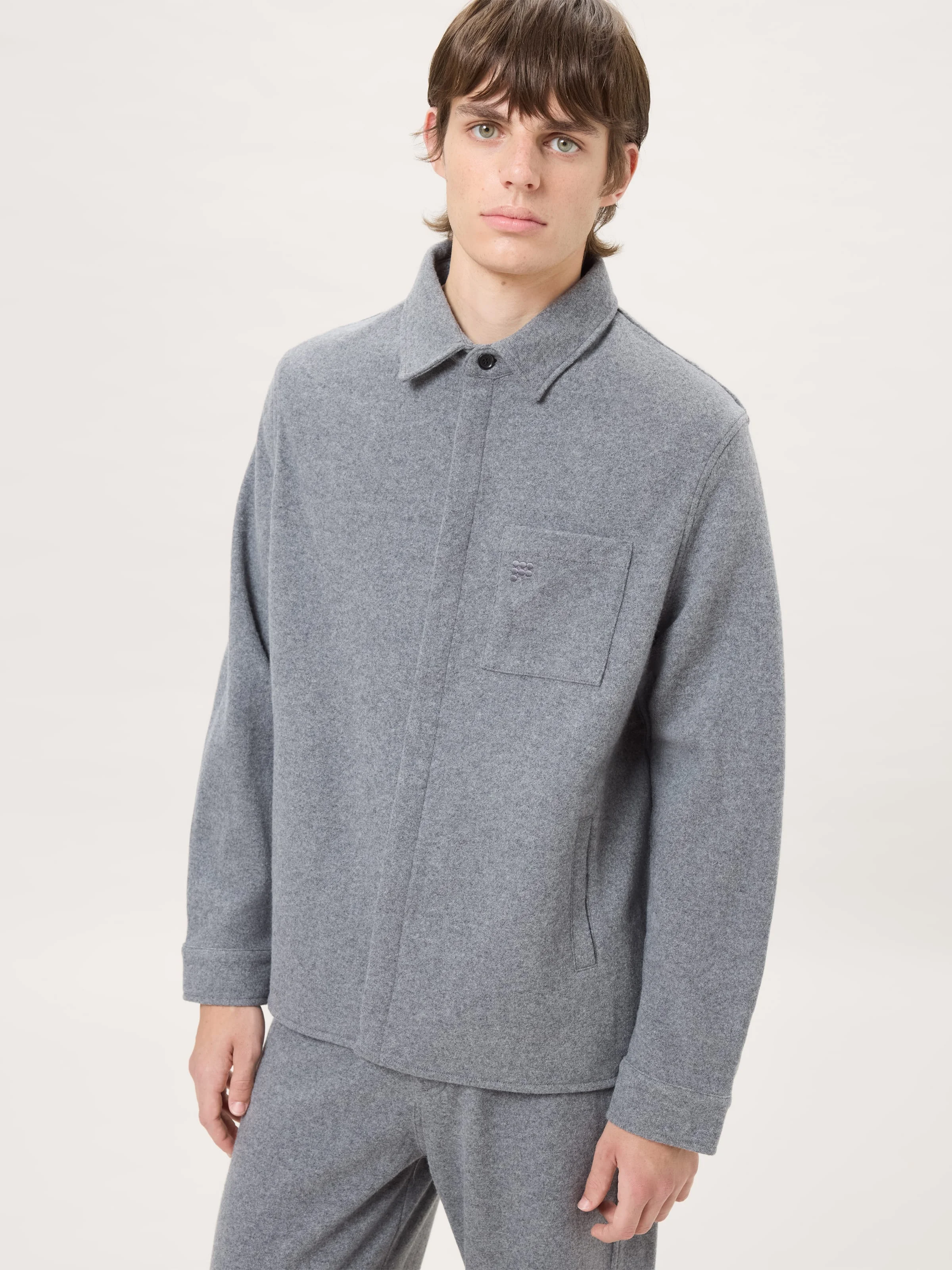 Mens Wool Jersey Shirt - Grey Marl - 1