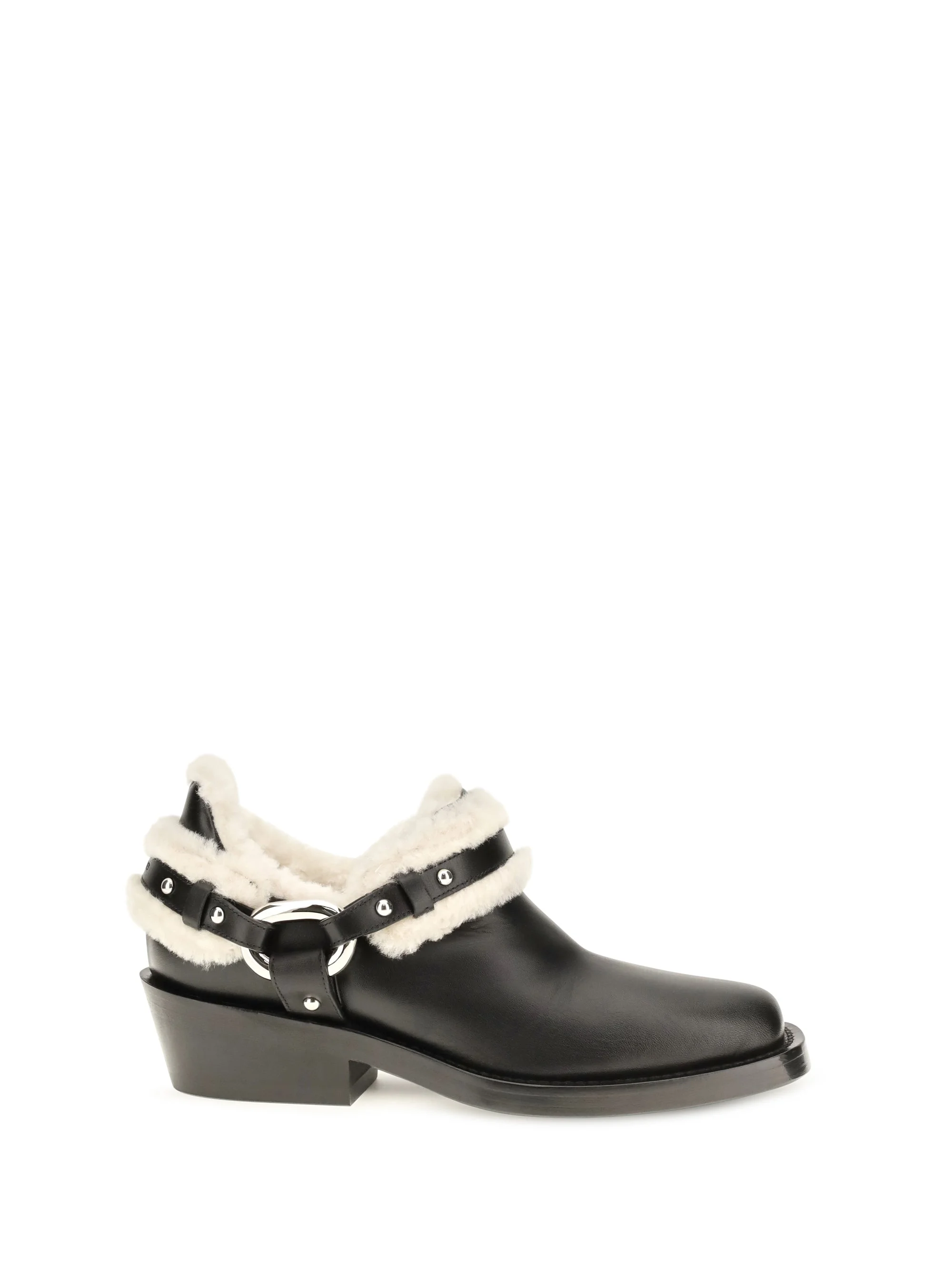 Rabanne Shearling-Trimmed Leather Harness Ankle Boot — Black - 1