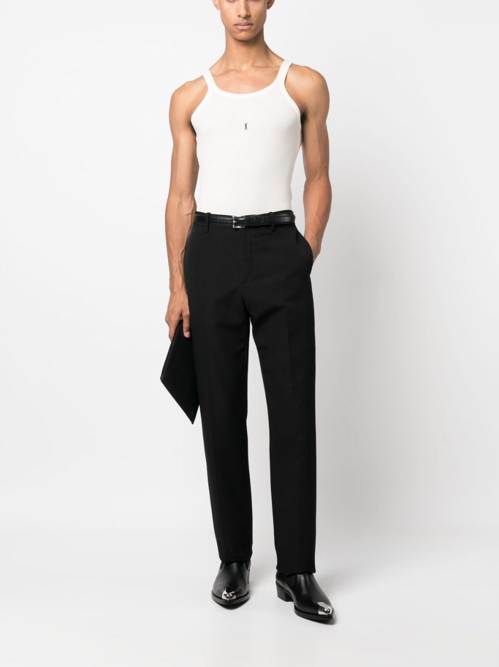Saint Laurent logo-embroidered ribbed tank top - 3