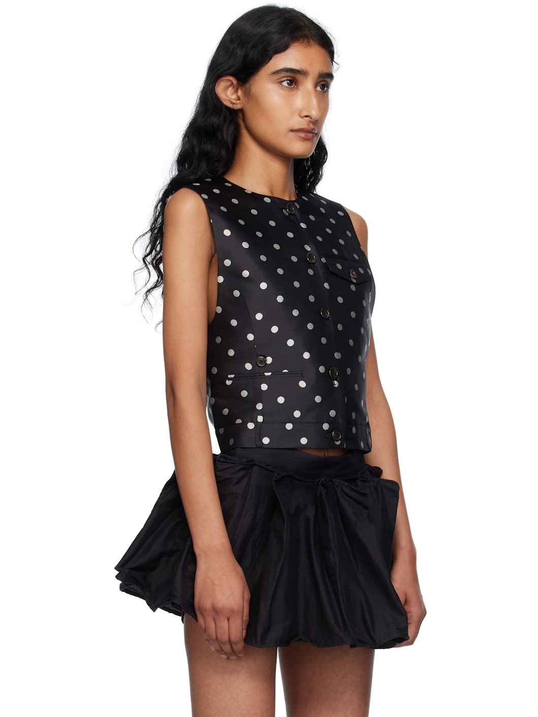 Black Polka Dot Trouser Detail Vest - 2