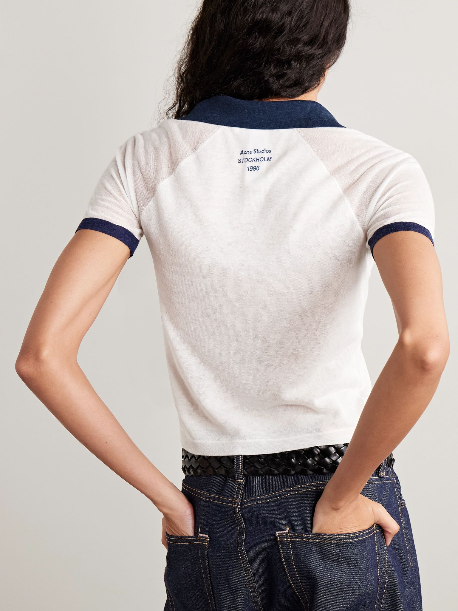 Color-block Lyocell and wool-blend jersey polo shirt White - 3