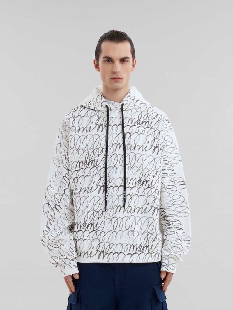Marni WHITE ORGANIC COTTON HOODIE WITH MARNI SCRIBBLE MOTIF outlook