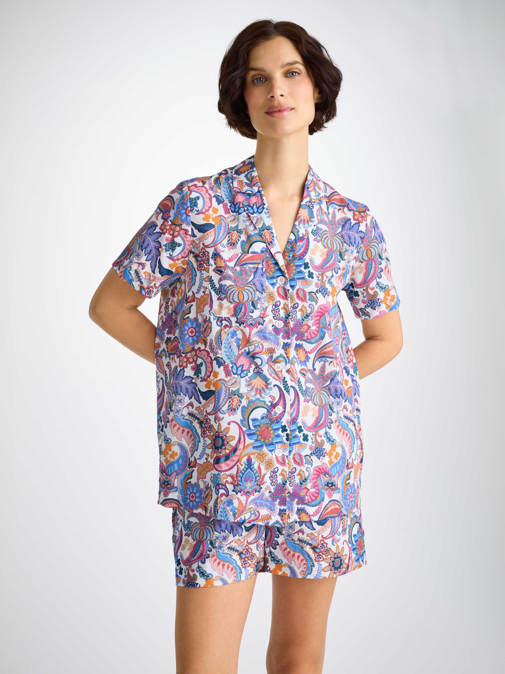 Women's Short Pajamas Cotton Batiste Multi Jungle Paisley Print - 3