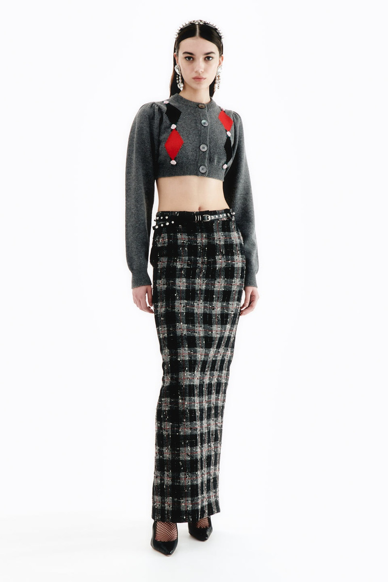 Alessandra Rich CHECKED LUREX WOOL LONG SKIRT outlook