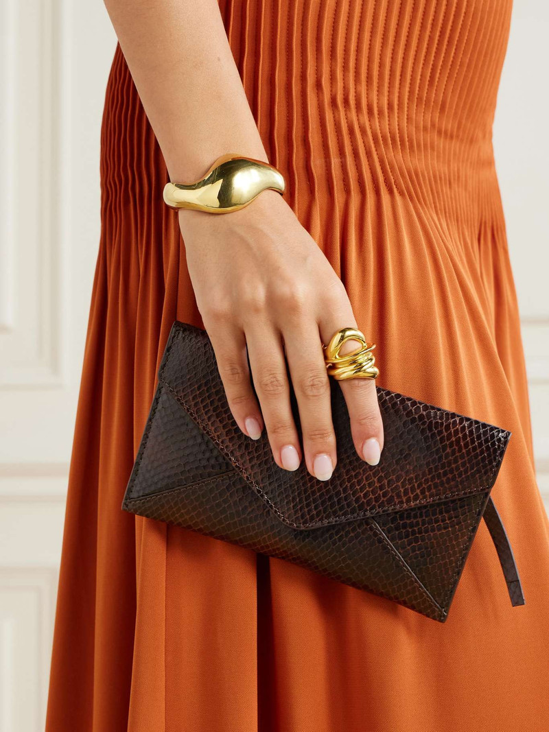 Dries Van Noten Medium snake-effect leather pouch Dark brown outlook