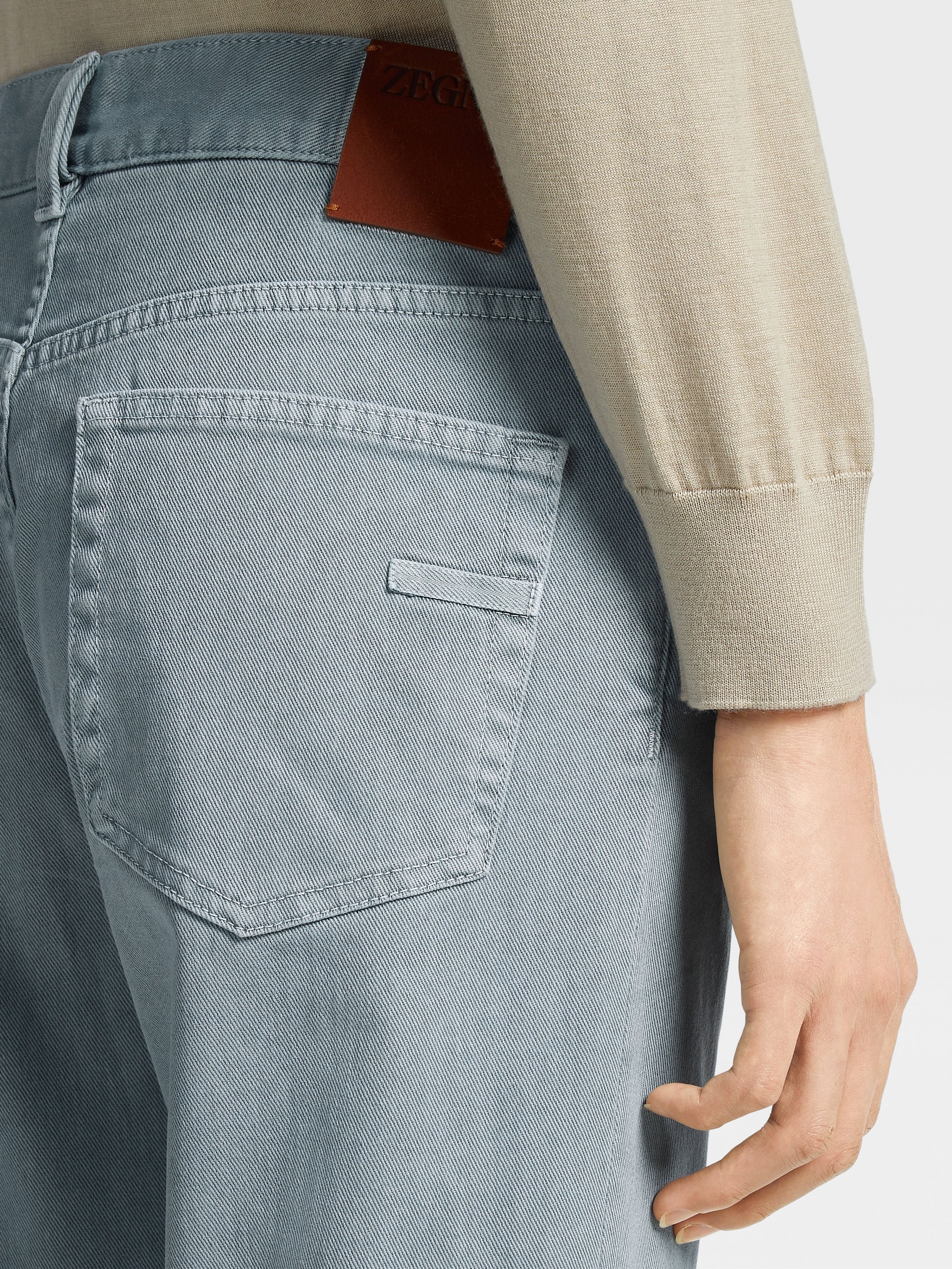 LIGHT BLUE STRETCH COTTON ROCCIA PANTS - 5