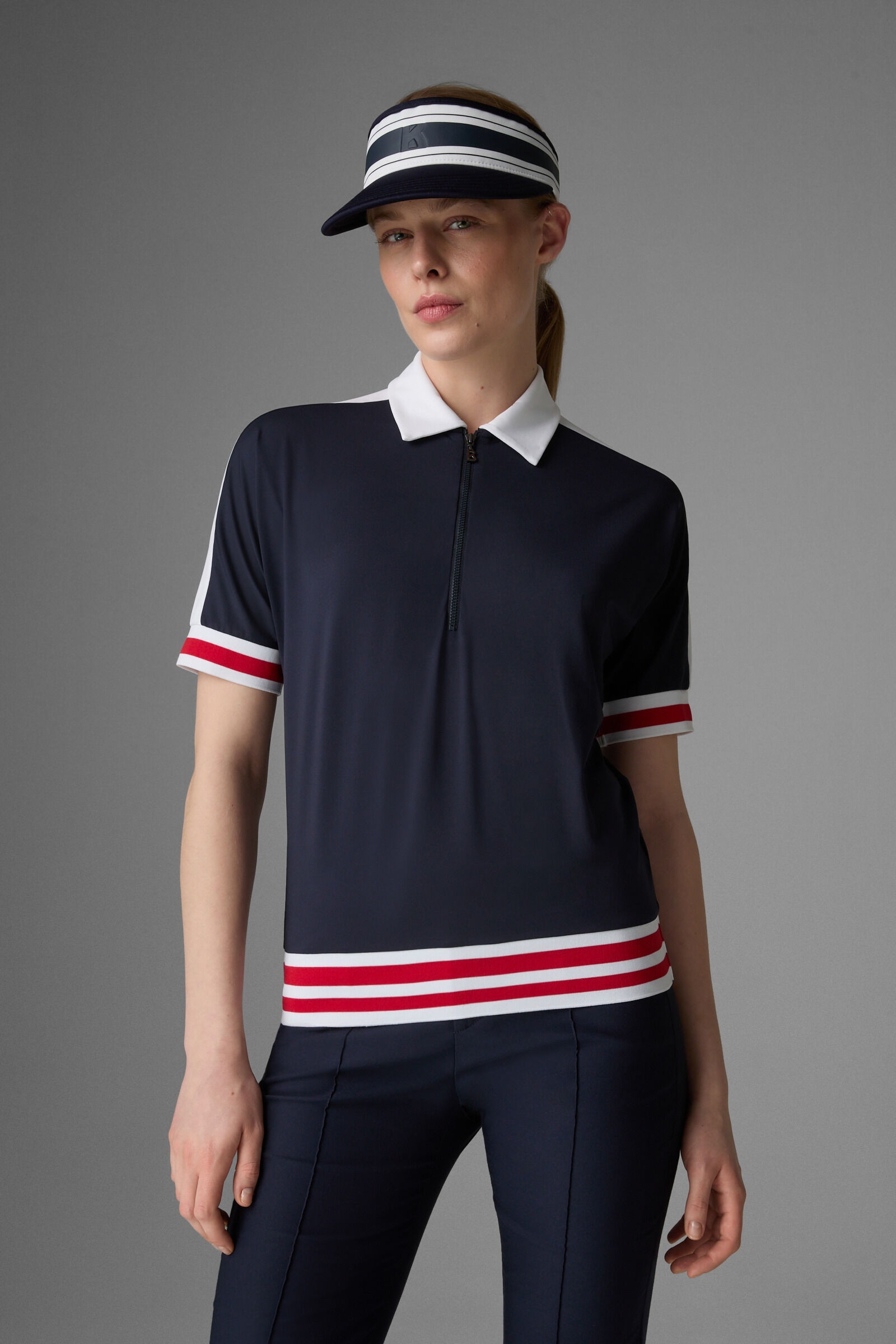 Amelia functional polo shirt in Navy blue/Red - 2