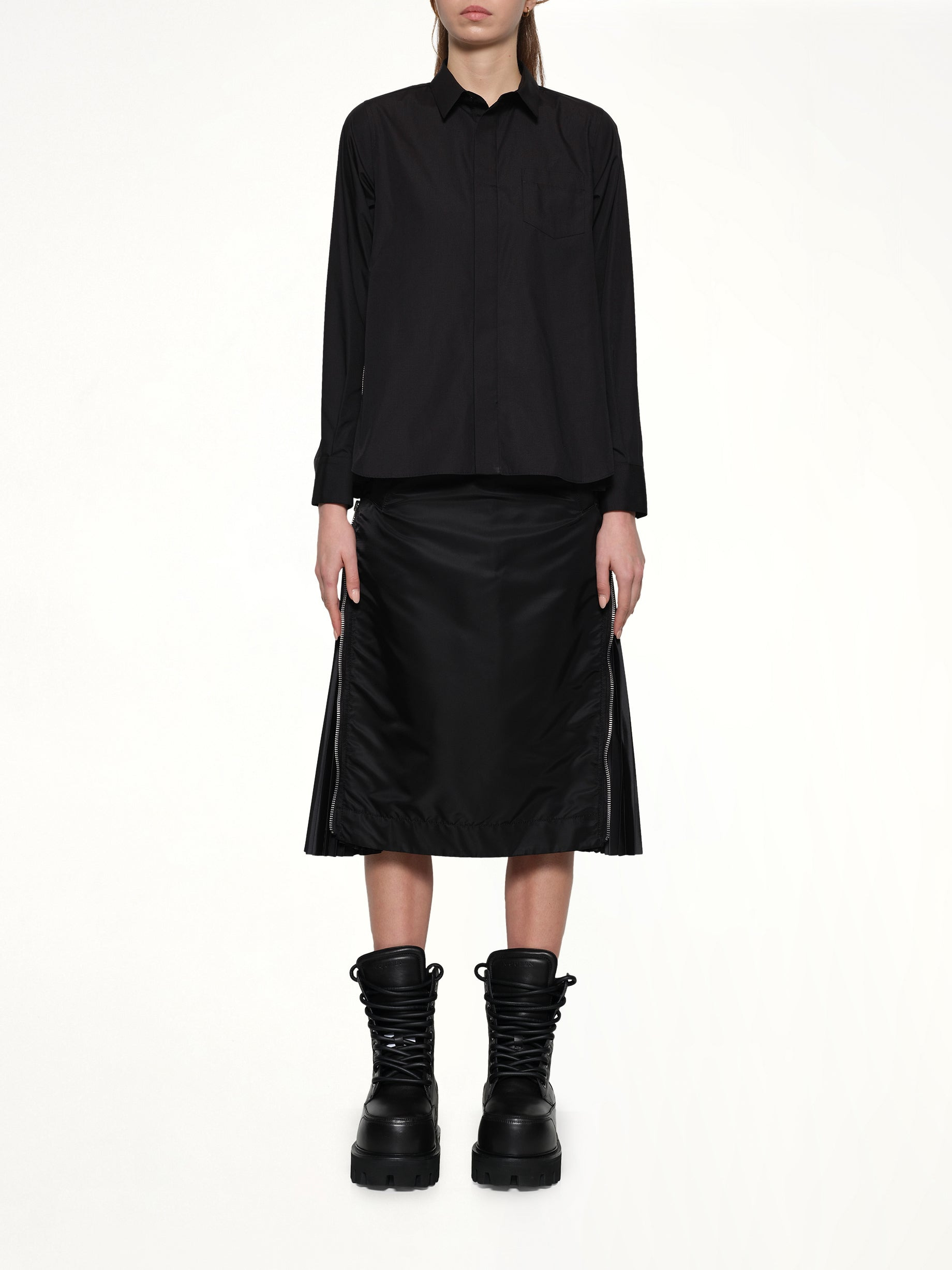 Poplin x Chiffon Shirt in Black - 7
