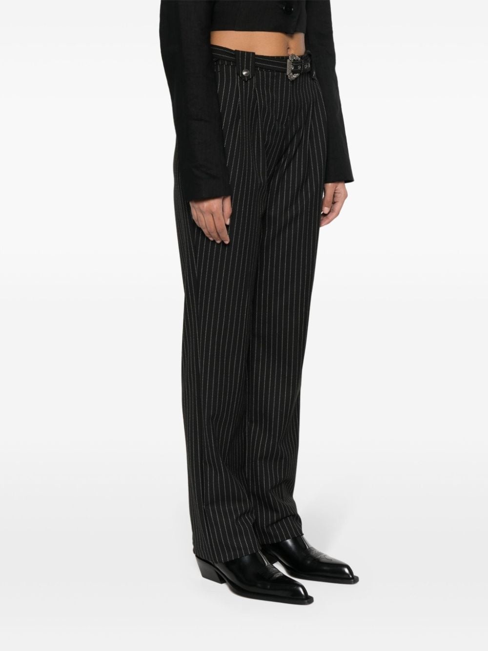pinstriped logo-engraved straight trousers - 3