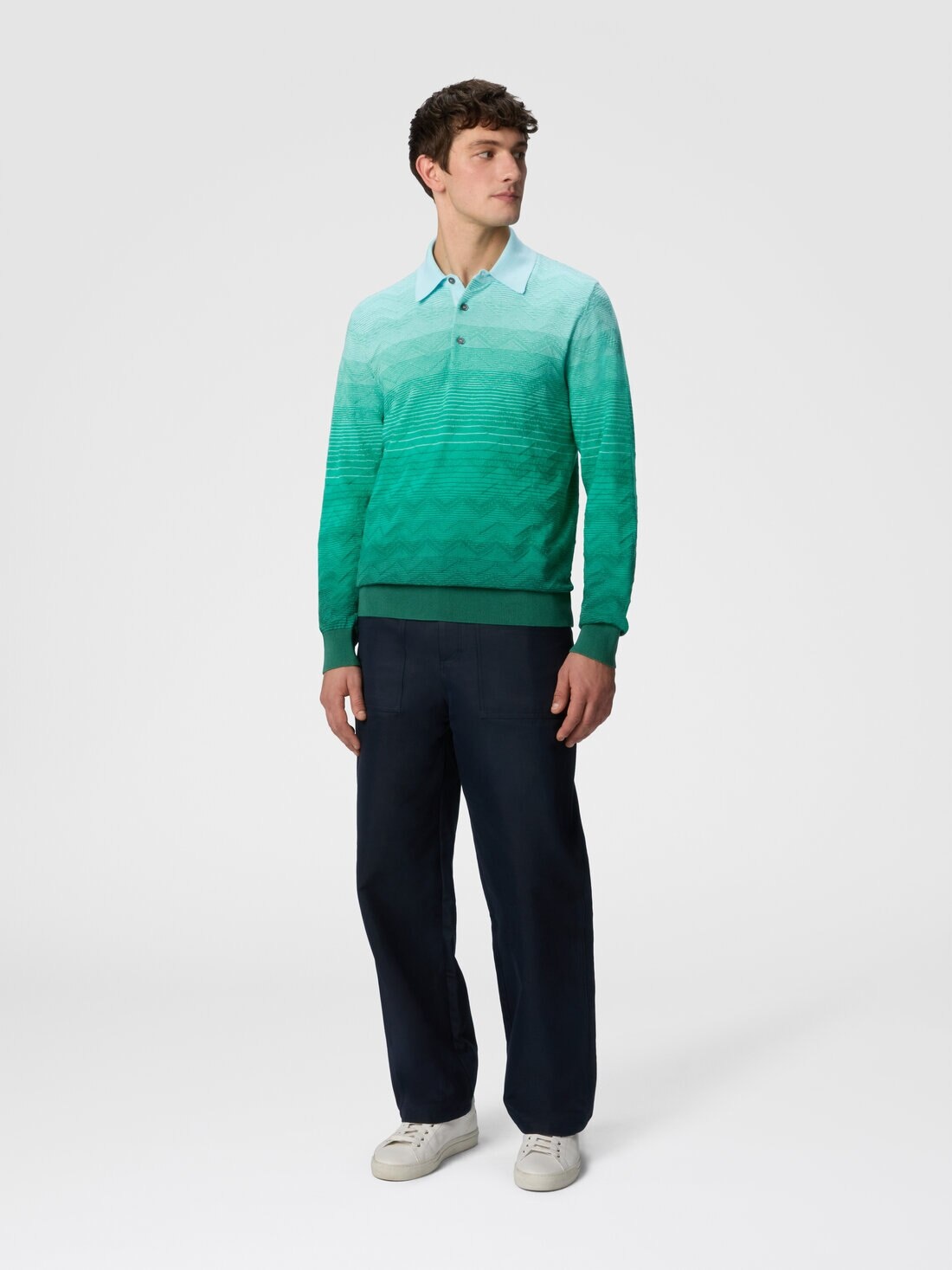 Long-sleeved polo shirt in dégradé chevron cotton - 2