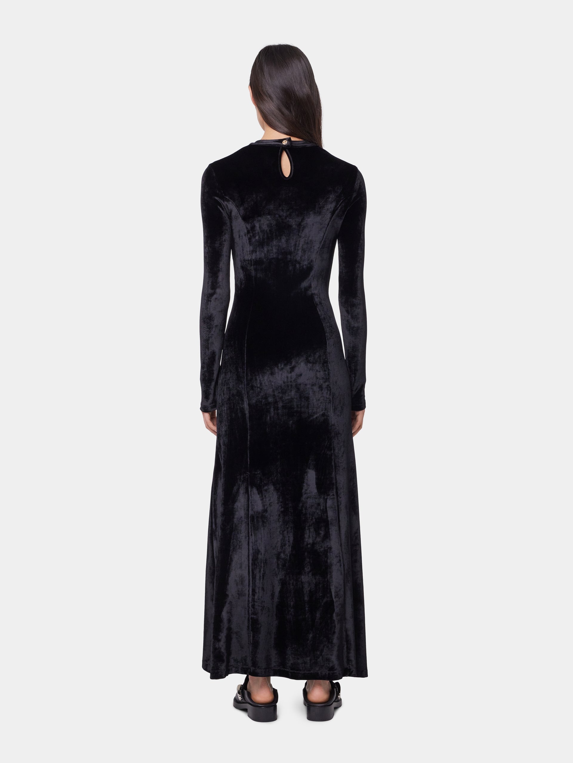 BLACK LONG DRAPED DRESS IN VELVET - 3