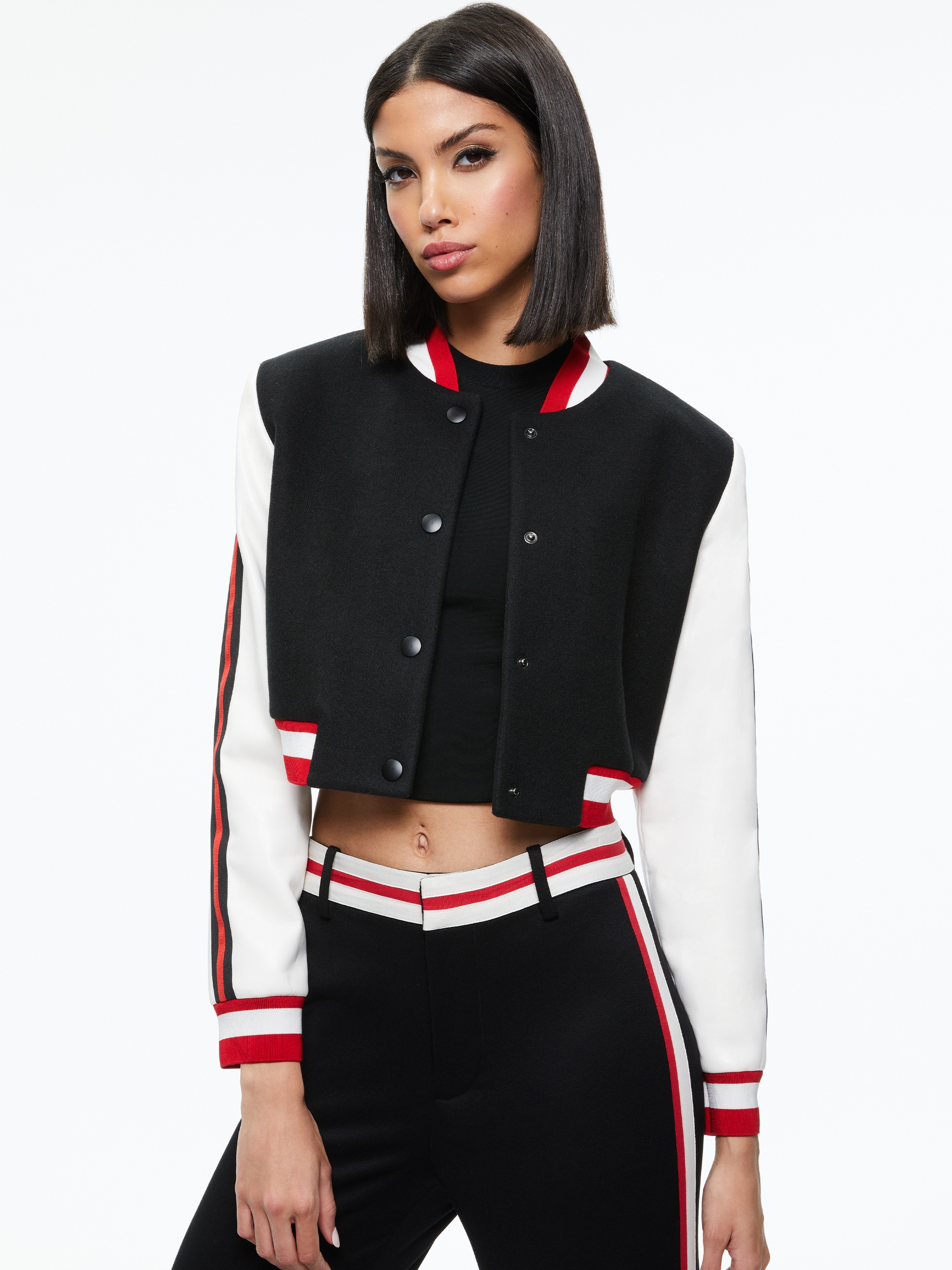 BARTON CROPPED VEGAN LEATHER VARSITY JACKET - 2