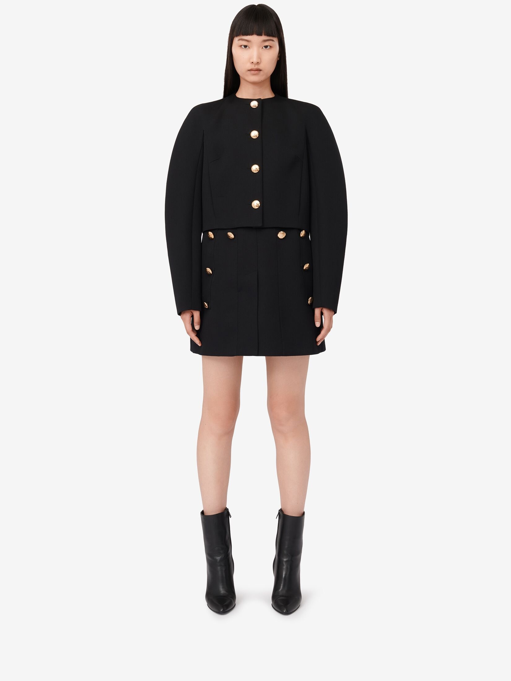 Women's Cocoon Sleeve Military Jacket in Black - 2