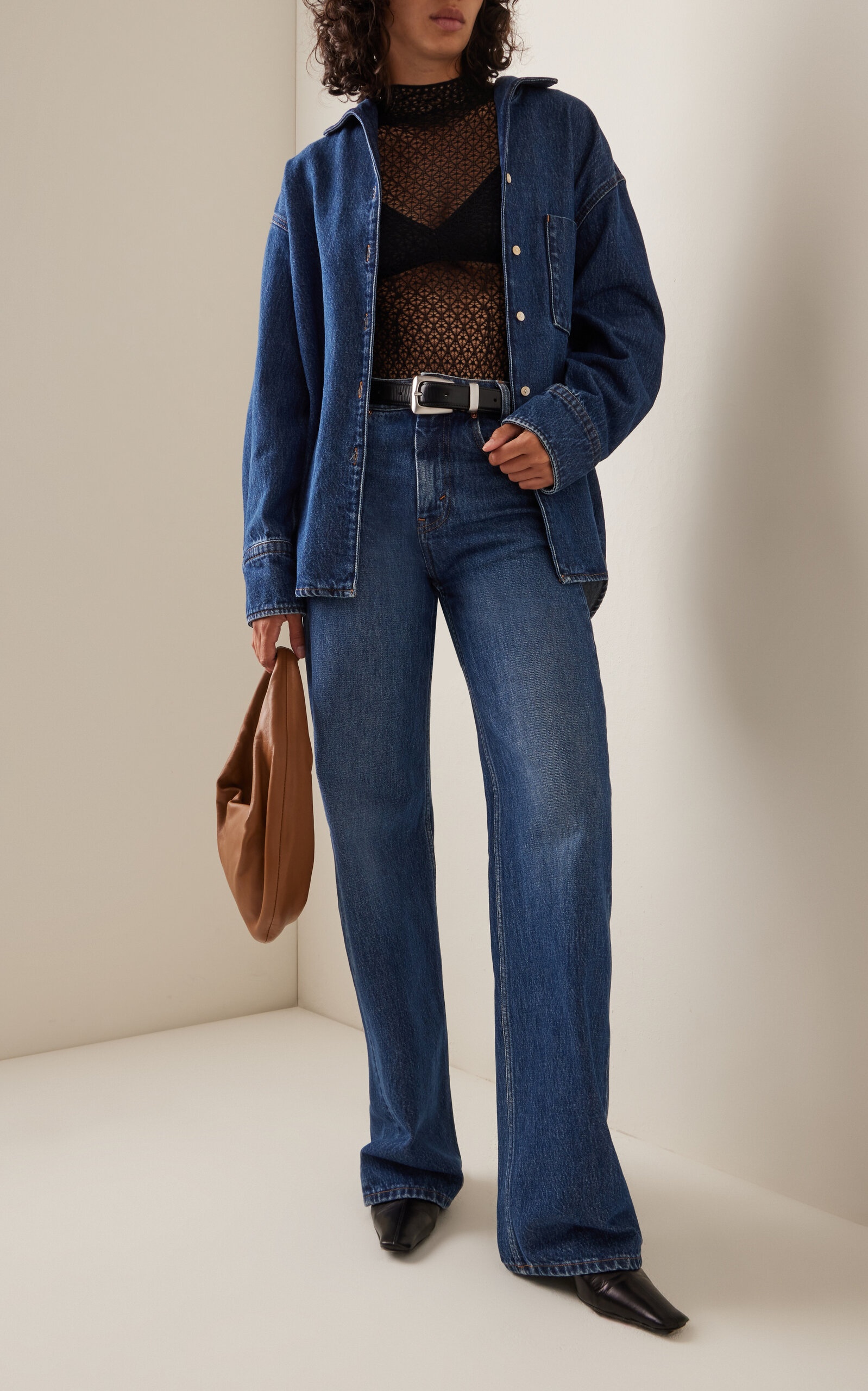 Denim-Trimmed Cotton Shirt blue - 6