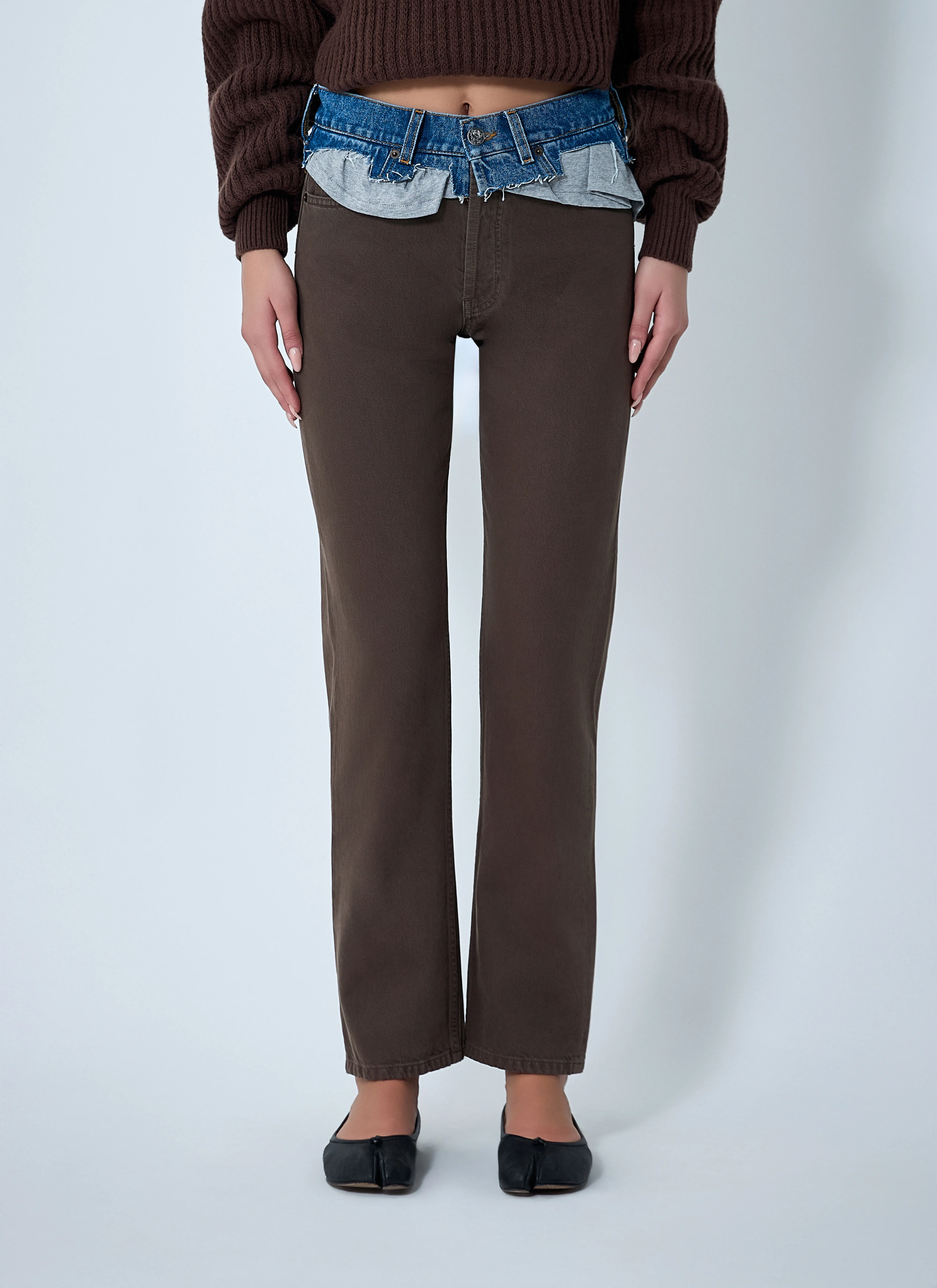 Contrast Waistband Jeans - 1