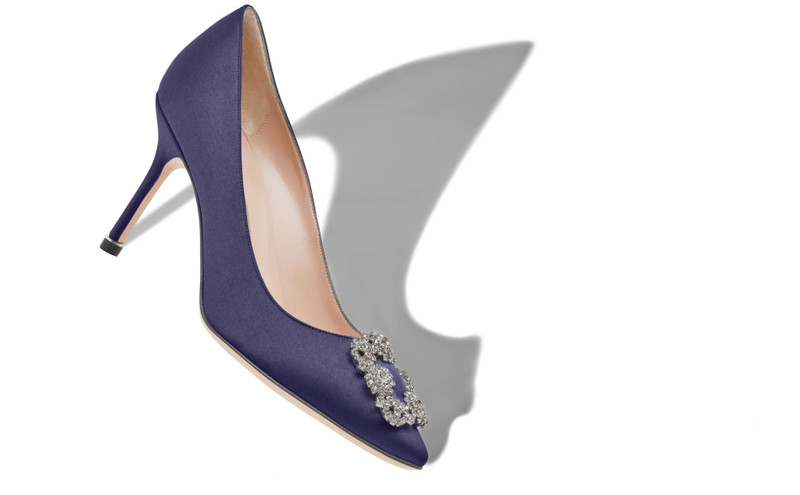 Manolo Blahnik Dark Blue Satin Jewel Buckle Pumps outlook