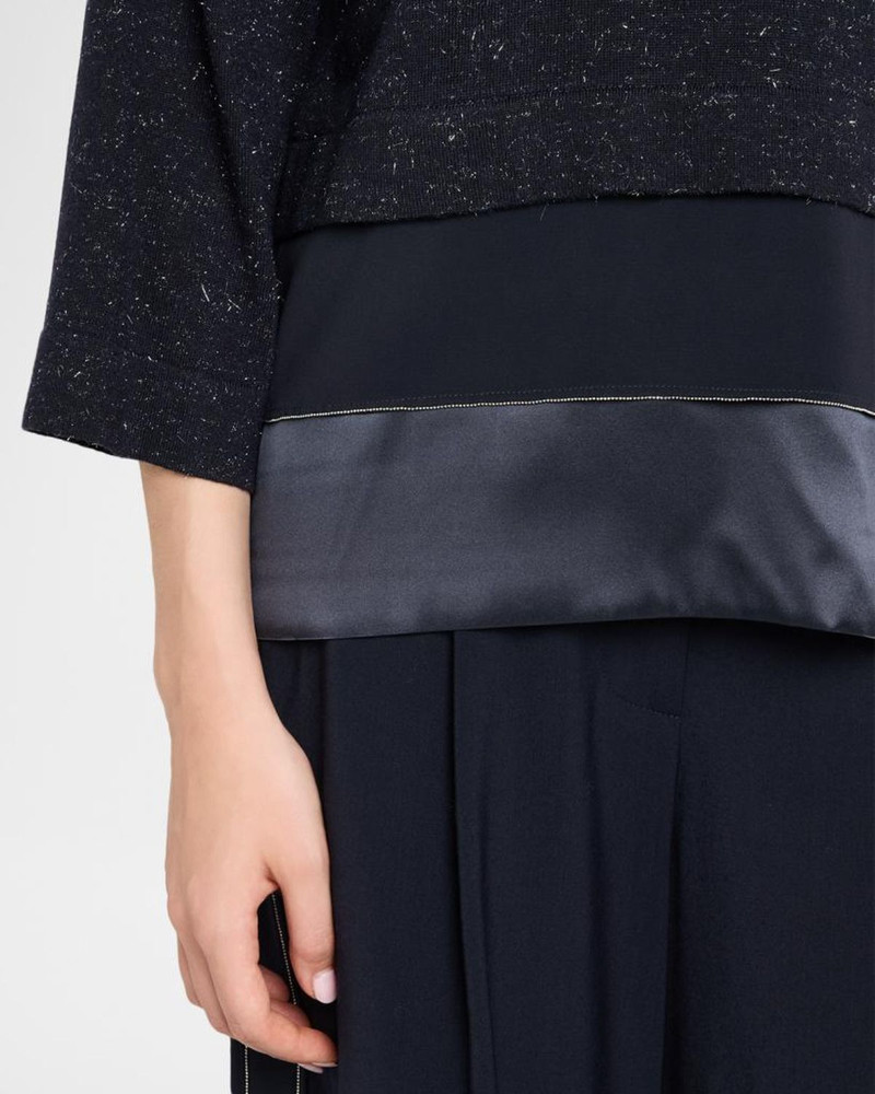 Layered Metallic Knit Crewneck Sweater 5