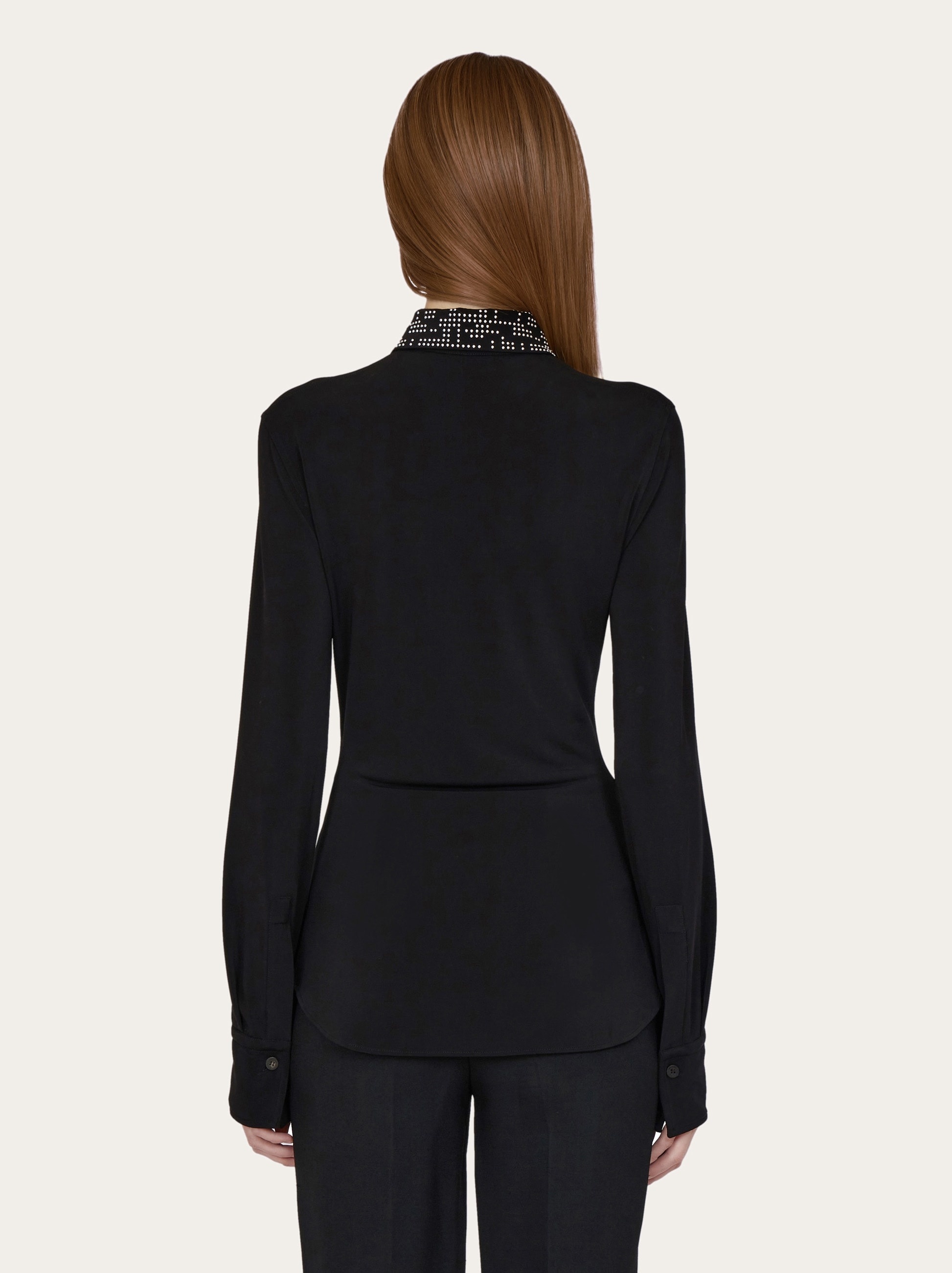 Slim fit jersey shirt with studded collar - 3